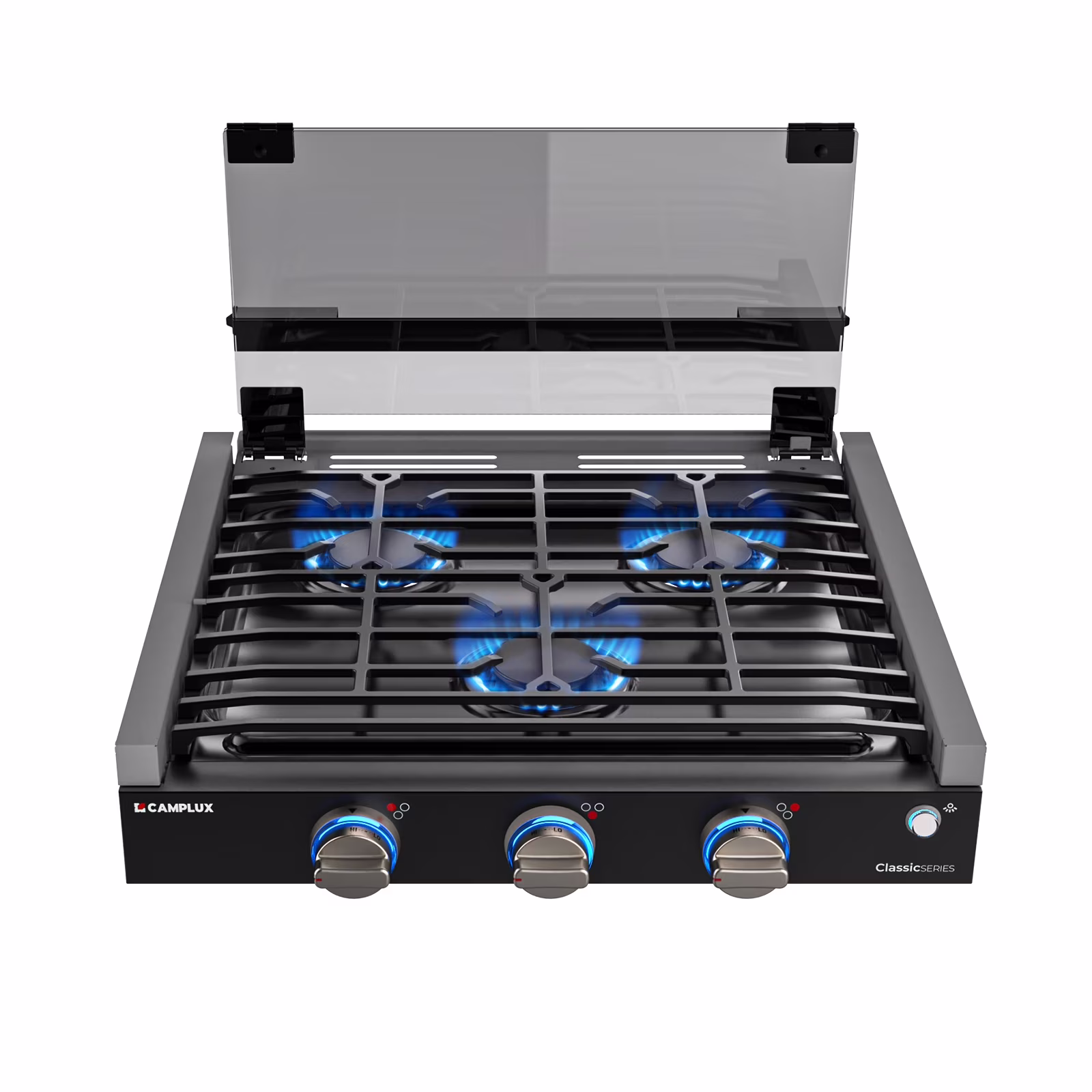 CAMPLUX RV Cooktop 3 Burners Slide - in, Outdoor Propane Cooktop Stove with Tempered Glass Cover, 21 in Gas Rangetop, 21, 000BTU, Black