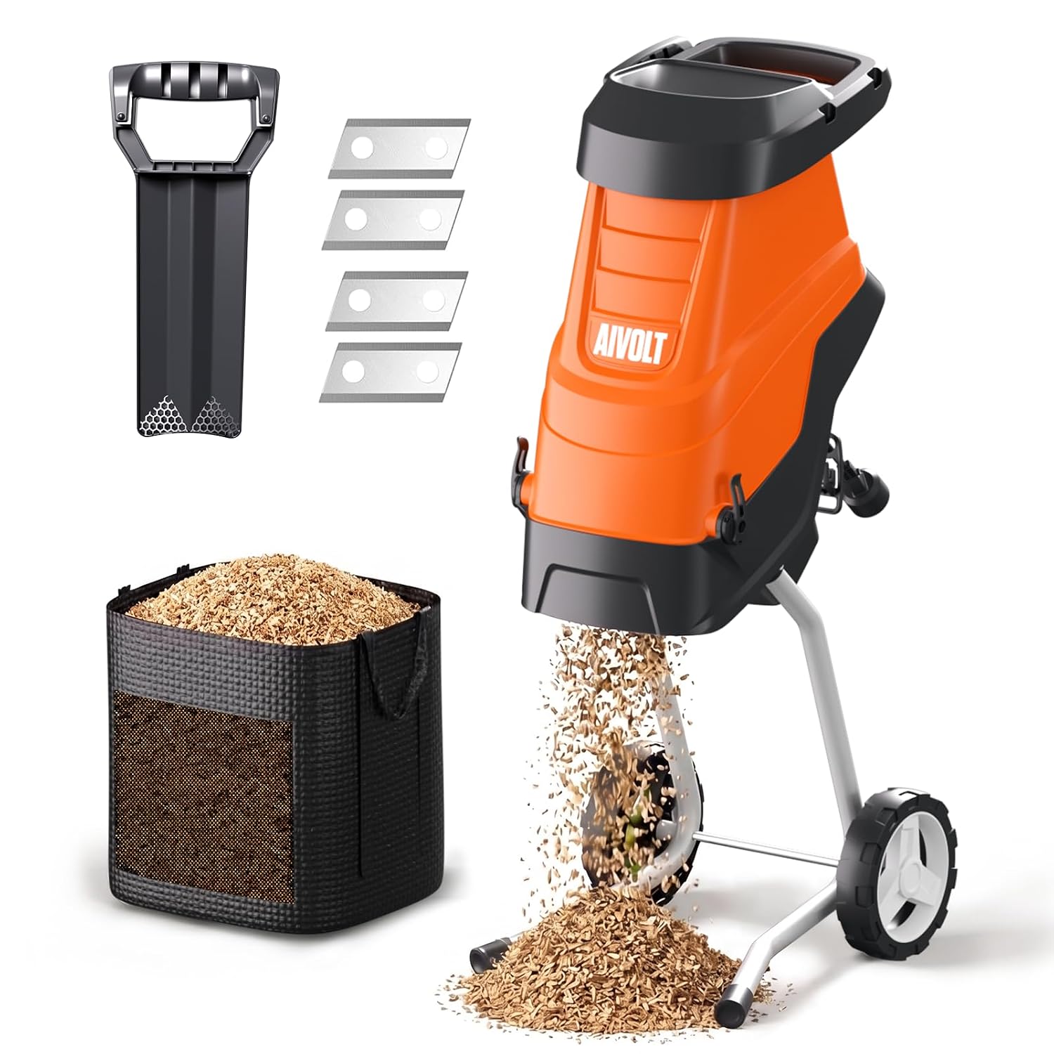AIVOLT Electric Wood Chipper, 15-Amp Chipper Shredder