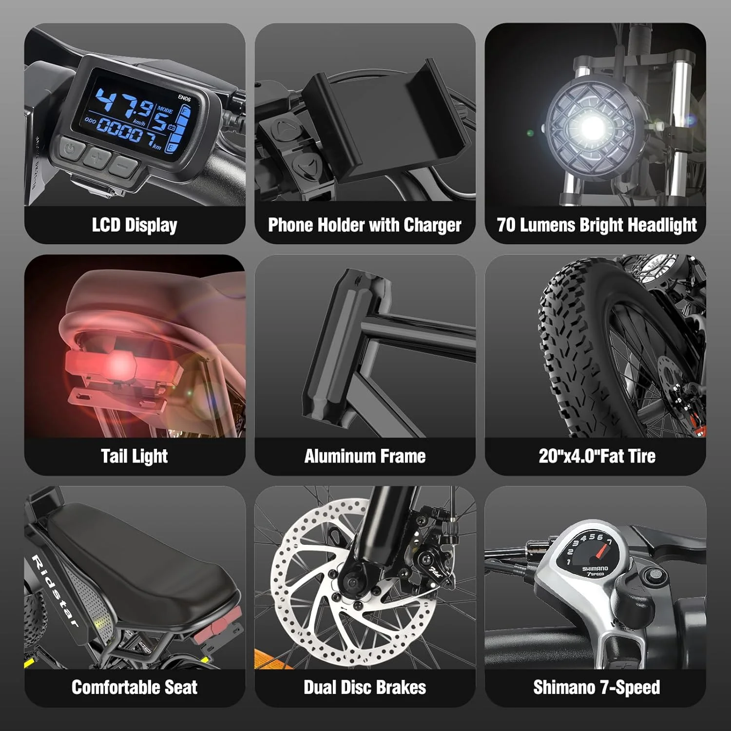 Electric Bike for Adults,Peak 1500W 30MPH,48V 15.6Ah Electric Bicycle,Full Suspension Mountain Bike UL2849(20inch-1000W-48V 15.6AH) - Image 9