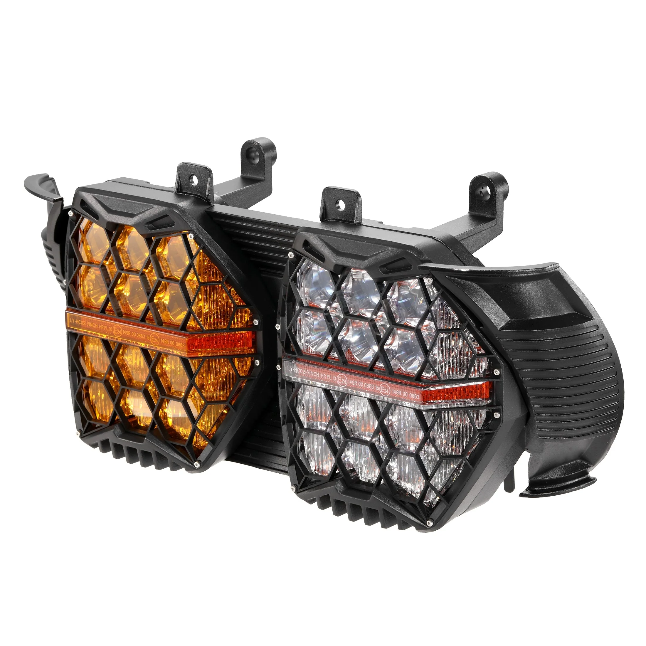 DOT Motorcycle LED Dual Headlight Assembly Amber DRL High/Low Beam Honeycomb for 2018-2022 CVO Road Glide Fltrxse