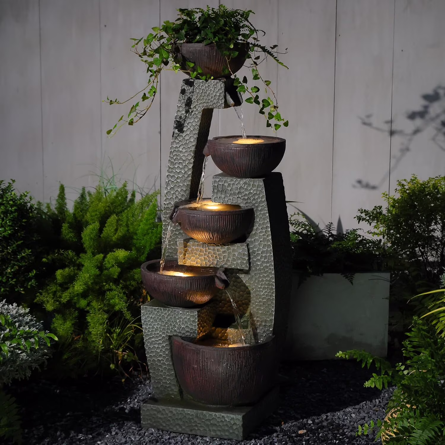 47.5 H Water Fountain Outdoor with LED Lights & Pump, 5-Tier Cascading Outdoor Fountain for Garden,Patio,Porch,Backyard,Home Art Decor Gifts for Housewarming