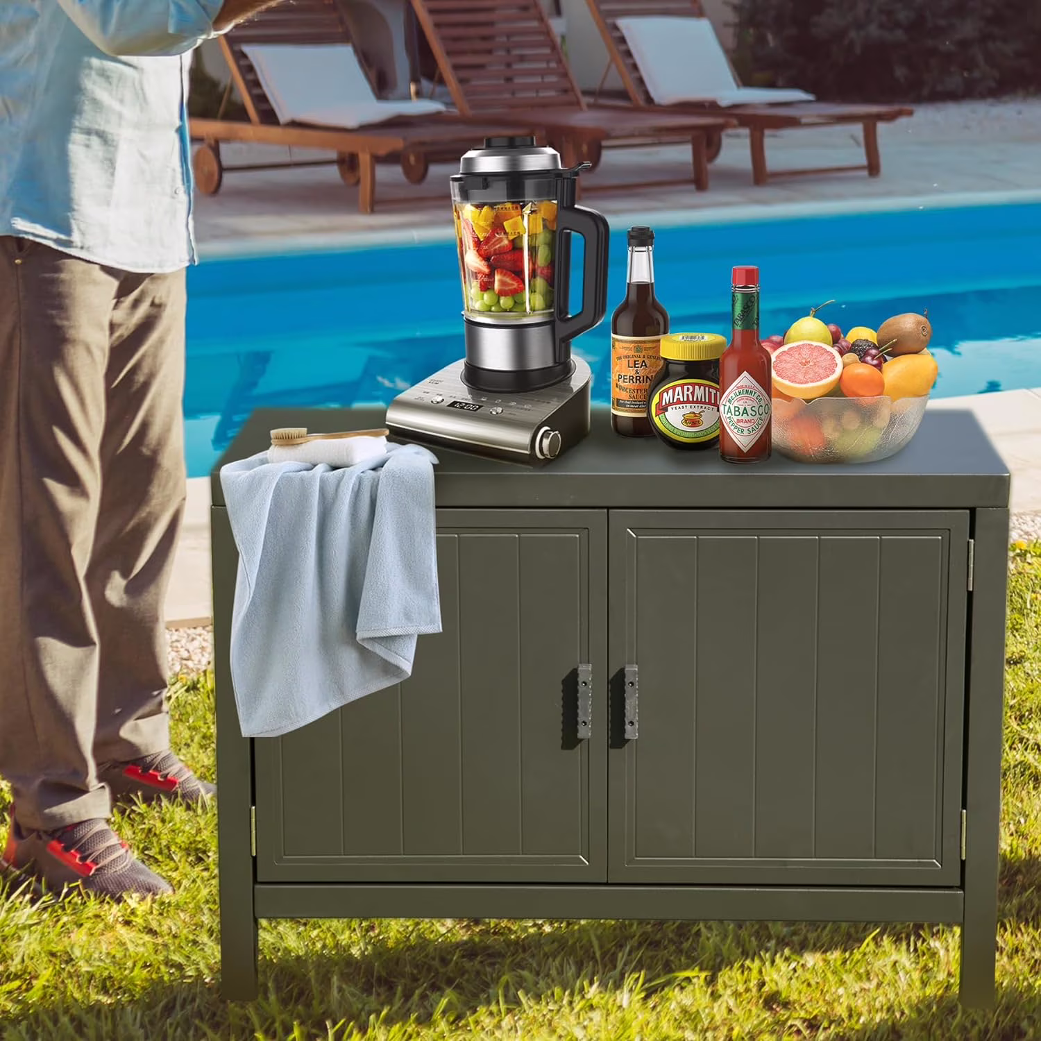 Outdoor Kitchen Series 5-Piece Modular Outdoor Kitchen, Aluminum Storage Islands Sink Table, Corner Bar Cabinet Grill Storage Cabinet with Protective Cover, Outdoor Kitchen for Deck, Patio, Backy(5-Pieces Set) - Image 7