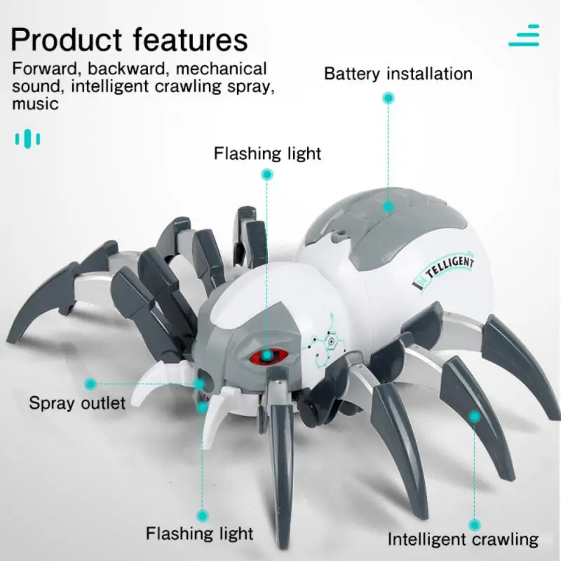Robot Spider Remote Control Mechanical Spray Spider Simulation Electric Light Music Dancing Wireless RC Animal Children Toy