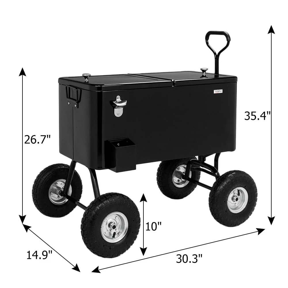 VINGLI 80 Quart Wagon Rolling Cooler Ice Chest, w/Long Handle and 10" Wheels, Portable Beach Patio Party Bar Cold Drink Beverage , Outdoor Park Cart on Wheels Image 6