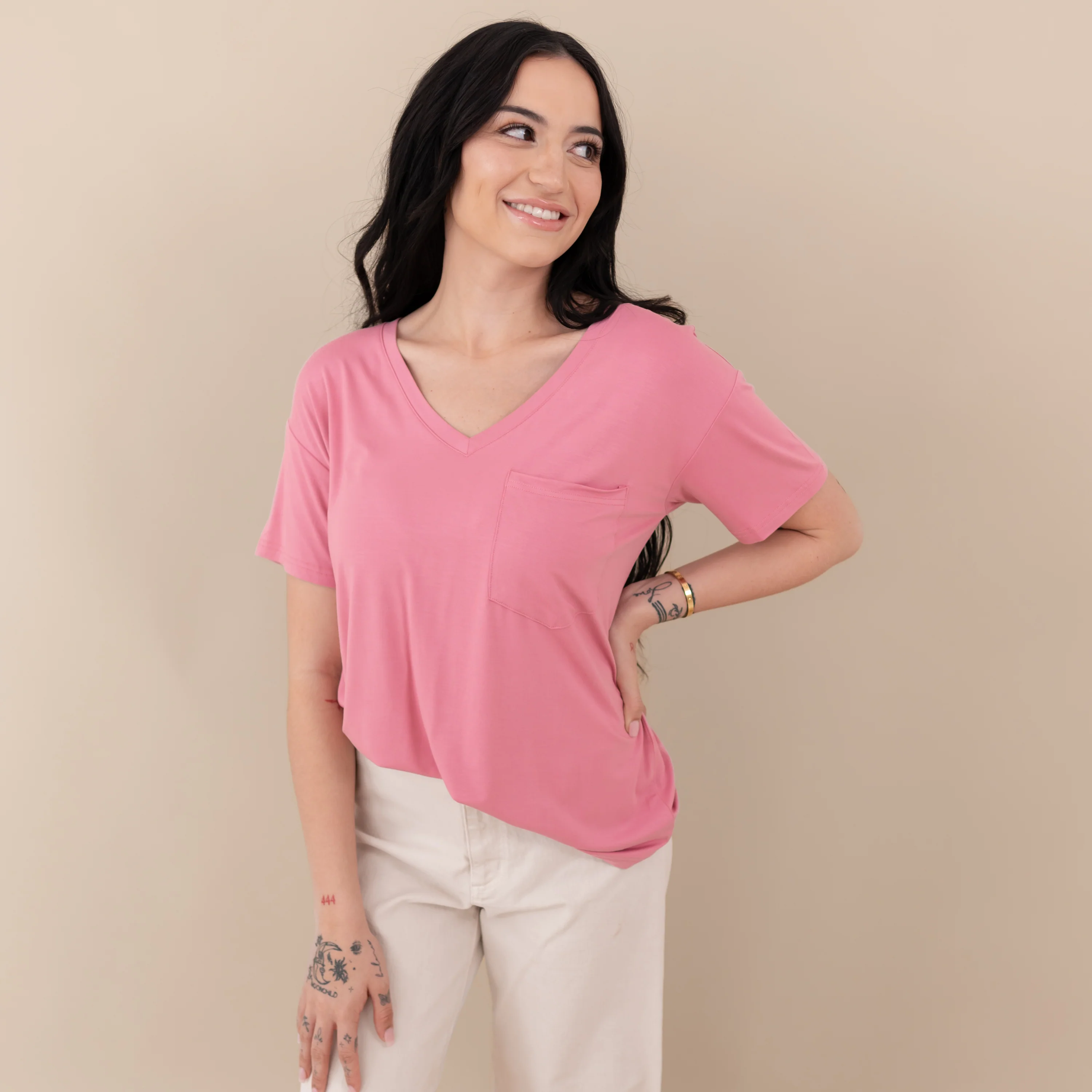 Women's Oversized V-Neck Tee in Apple Blossom