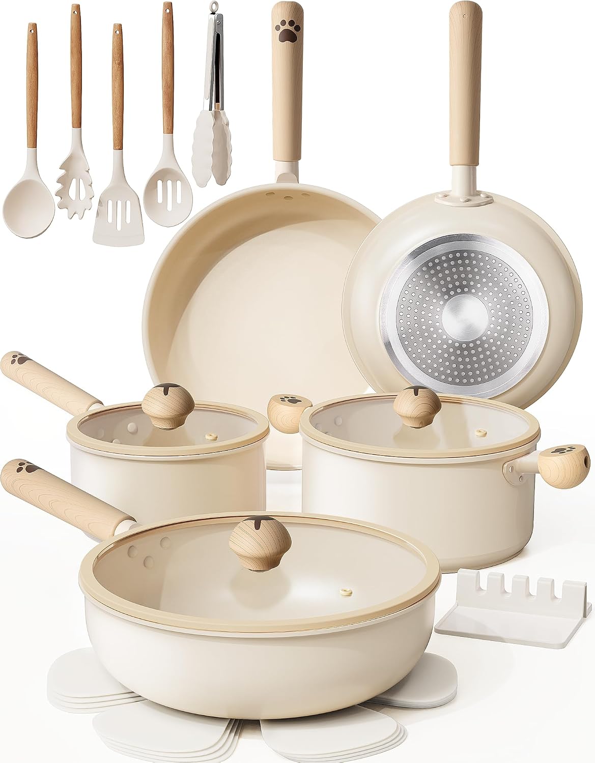 Astercook Pots and Pans Set Non Stick, Non Toxic 18 Pcs Ceramic Cookware