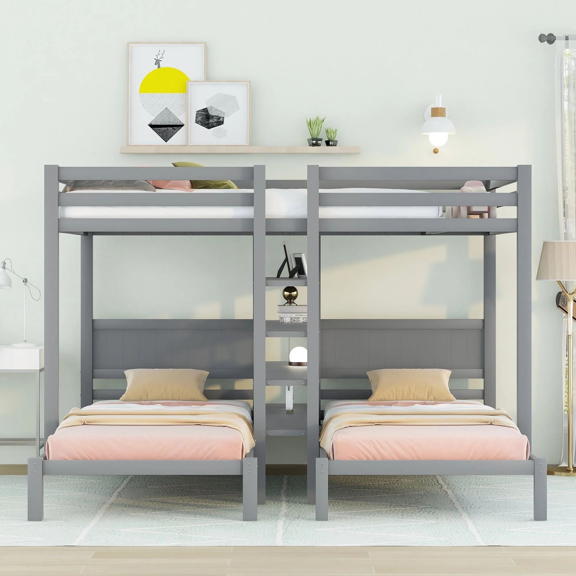 EUROCO Full XL over Twin Twin Bunk Bed with Shelf for Kids, Gray Image 3