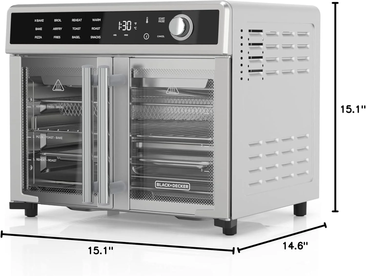 Crisp 'N Bake Air Fryer Toaster Oven Combo, 12 in 1 Countertop Convection Oven Cooks Food Fast, Fits a Whole Pizza or 6 Toast Slices, French Doors with Stainless Steel Finish - Image 3