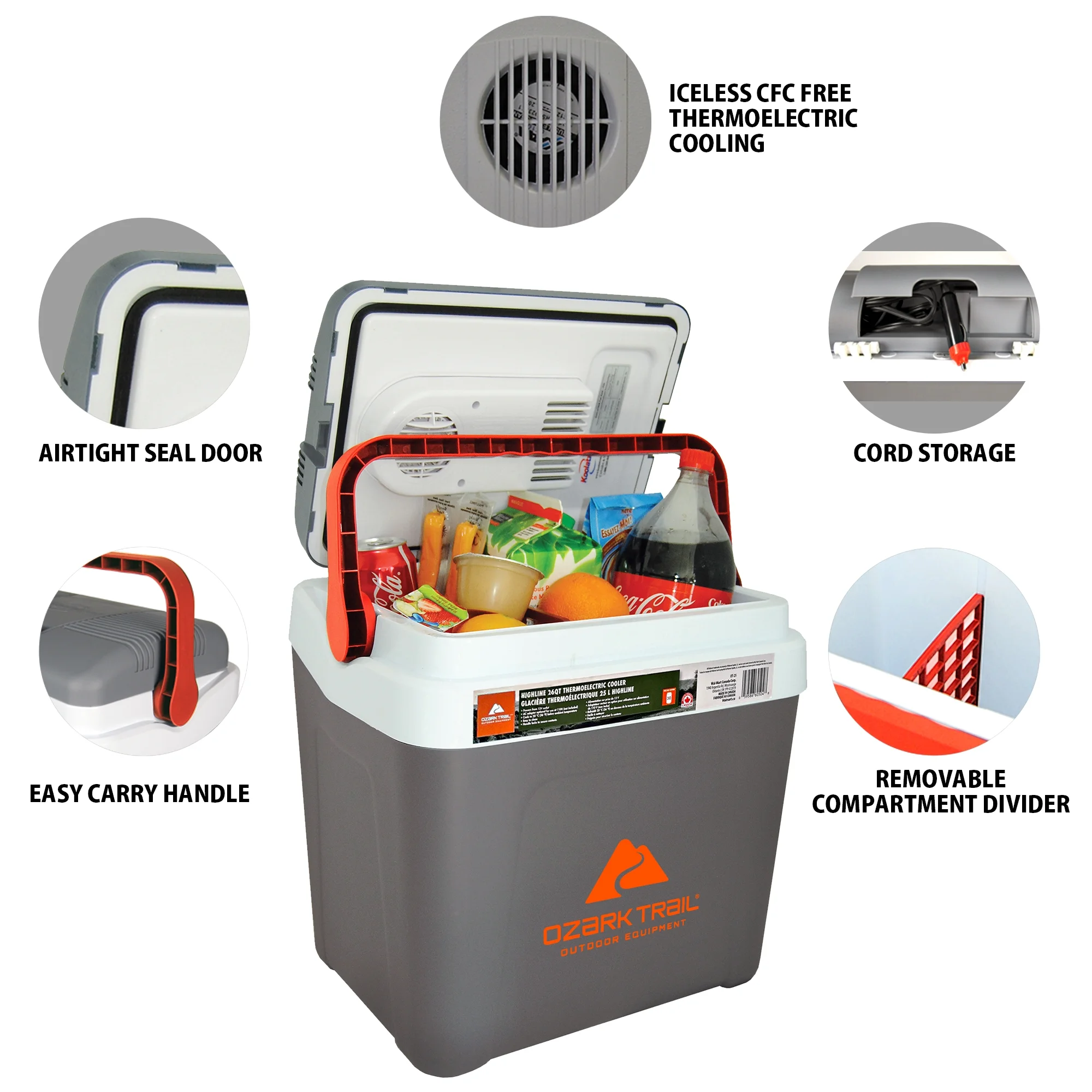 26QT electric Cooler 12V Portable Travel Beach Camping Picnic Insulated Cooler 30 Cans Iceless 24L, Grey Image 4