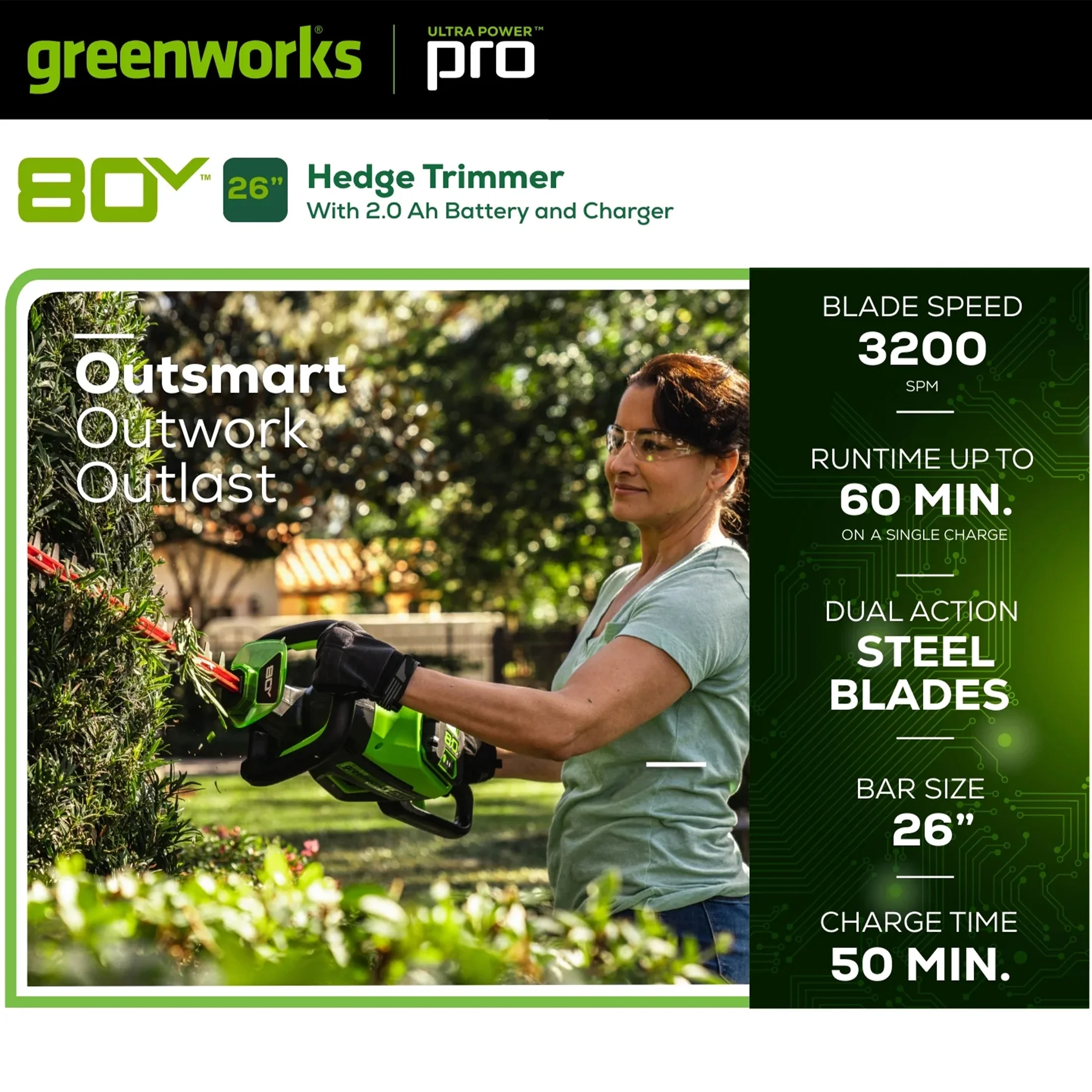 80V 26" Brushless Hedge Trimmer with (1) 2Ah Battery 4Ah Charger 2203902 - Image 2
