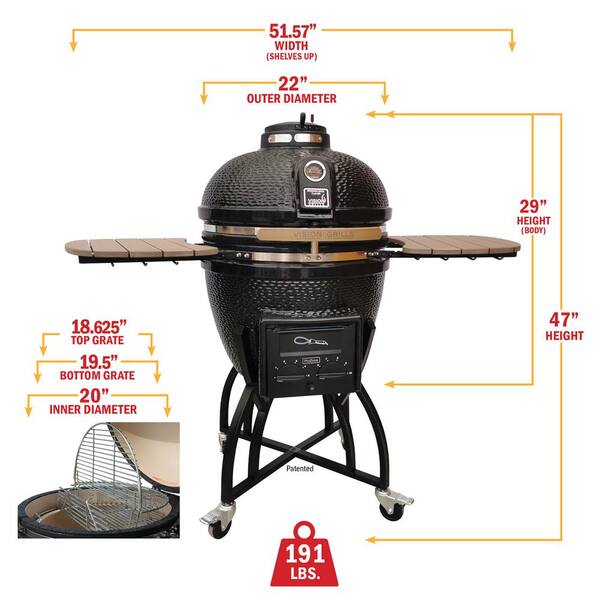 22 in. Kamado S-Series Ceramic Charcoal Grill in Black with Cover, Cart, Side Shelves, Two Cooking Grates and Ash Drawer - Image 2