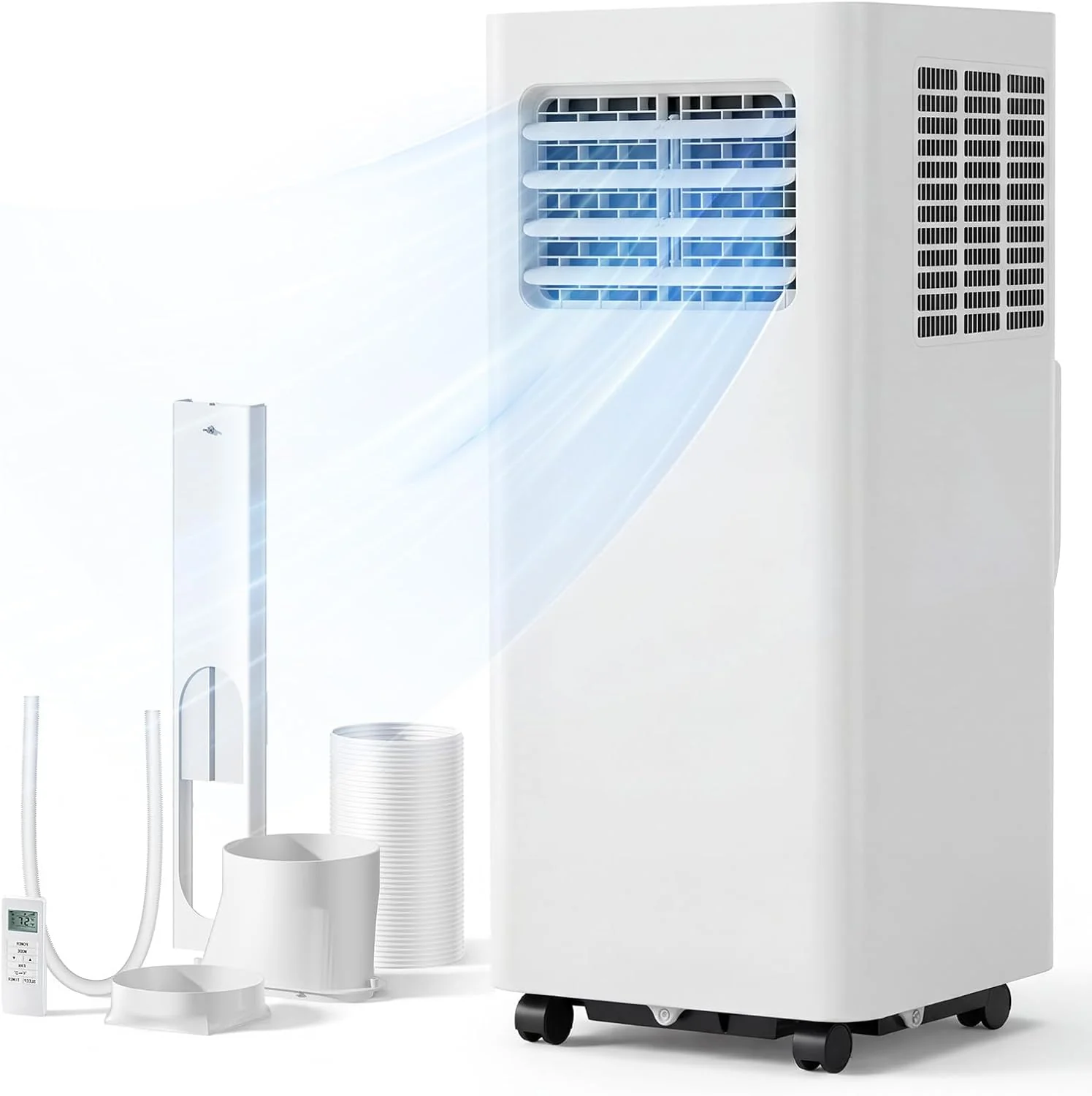 Climatiseur portable 8000 BTU, 3 en 1, rafraîchit jusqu'à 350 pi², silencieux, avec ventilateur et déshumidificateur, affichage LED, télécommande, minuterie 24 h, kit fenêtre, pour chambre/bureau/résidence étudiante