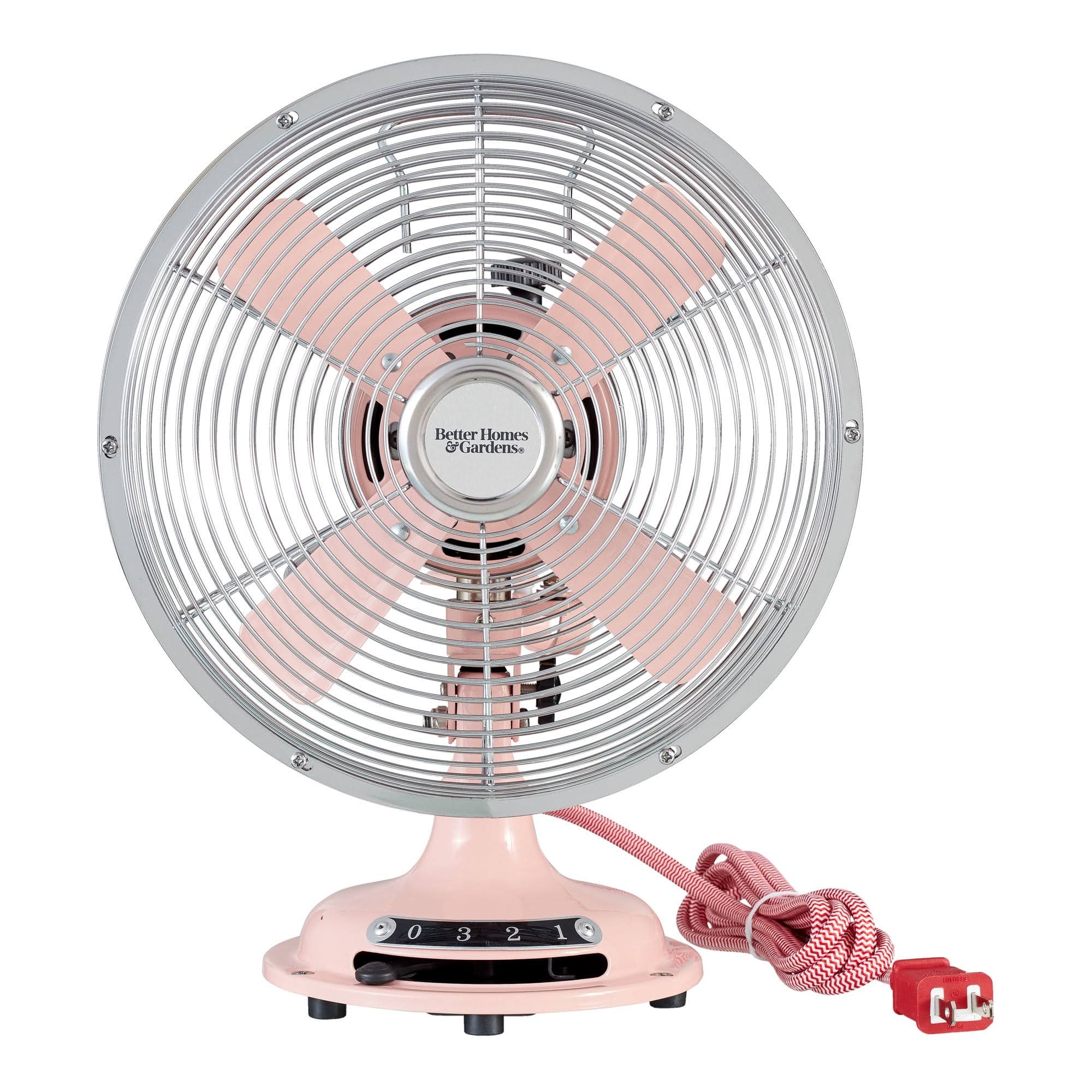 Better Homes & Gardens New 12 inch Retro 3-Speed Metal Tilted-Head Oscillation Table Fan Pearl Blush, Size: 12 inch