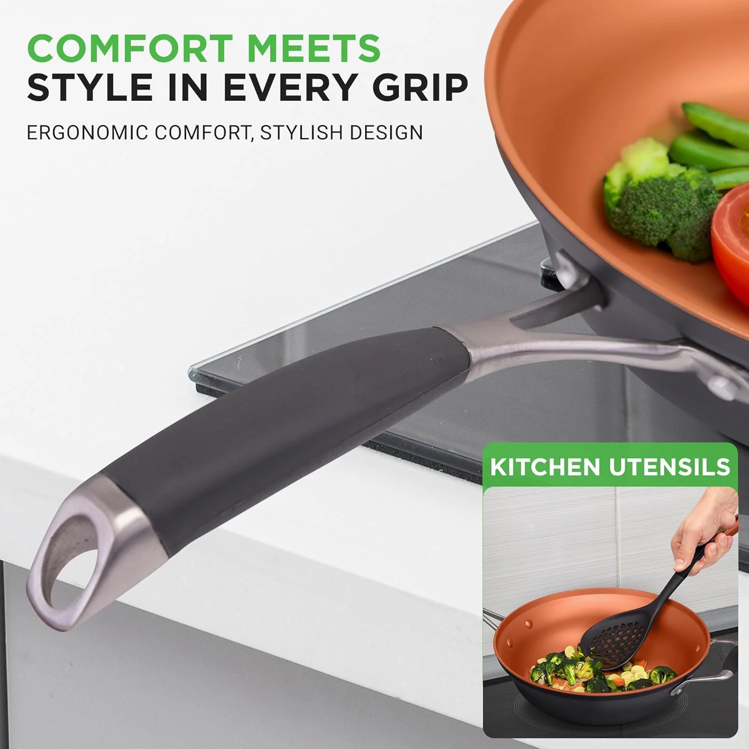 54 - Piece Kitchen Cookware Set - Complete Non - Stick Ceramic Pots and Pans Set with Utensils, Bakeware, and Knife Set, Gas, Electric & Induction Compatible, Blush Pink Kitchen Essentials