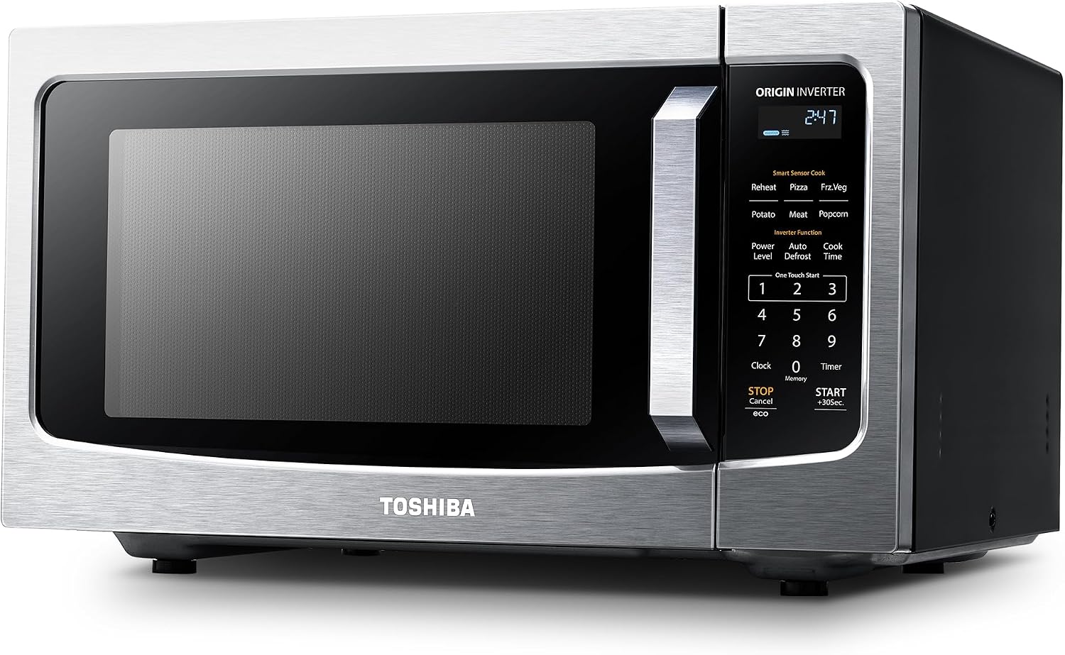 TOSHIBA Countertop Microwave Oven, 0.9 Cu.Ft, 900W, Black Stainless Steel