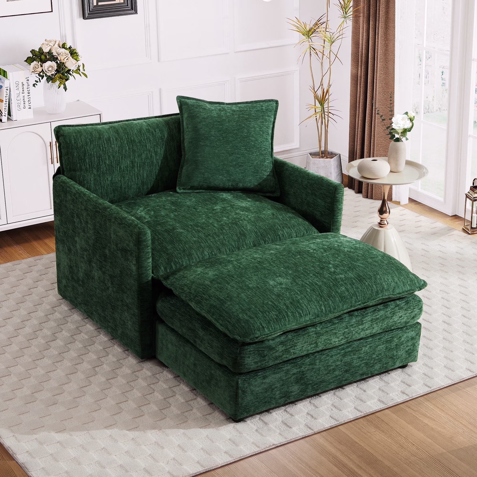 Oversized Lounge Chair with Ottoman, Cloud Accent Armchair for Living Room, Beige Chenille(Beige Chenille) - Image 3