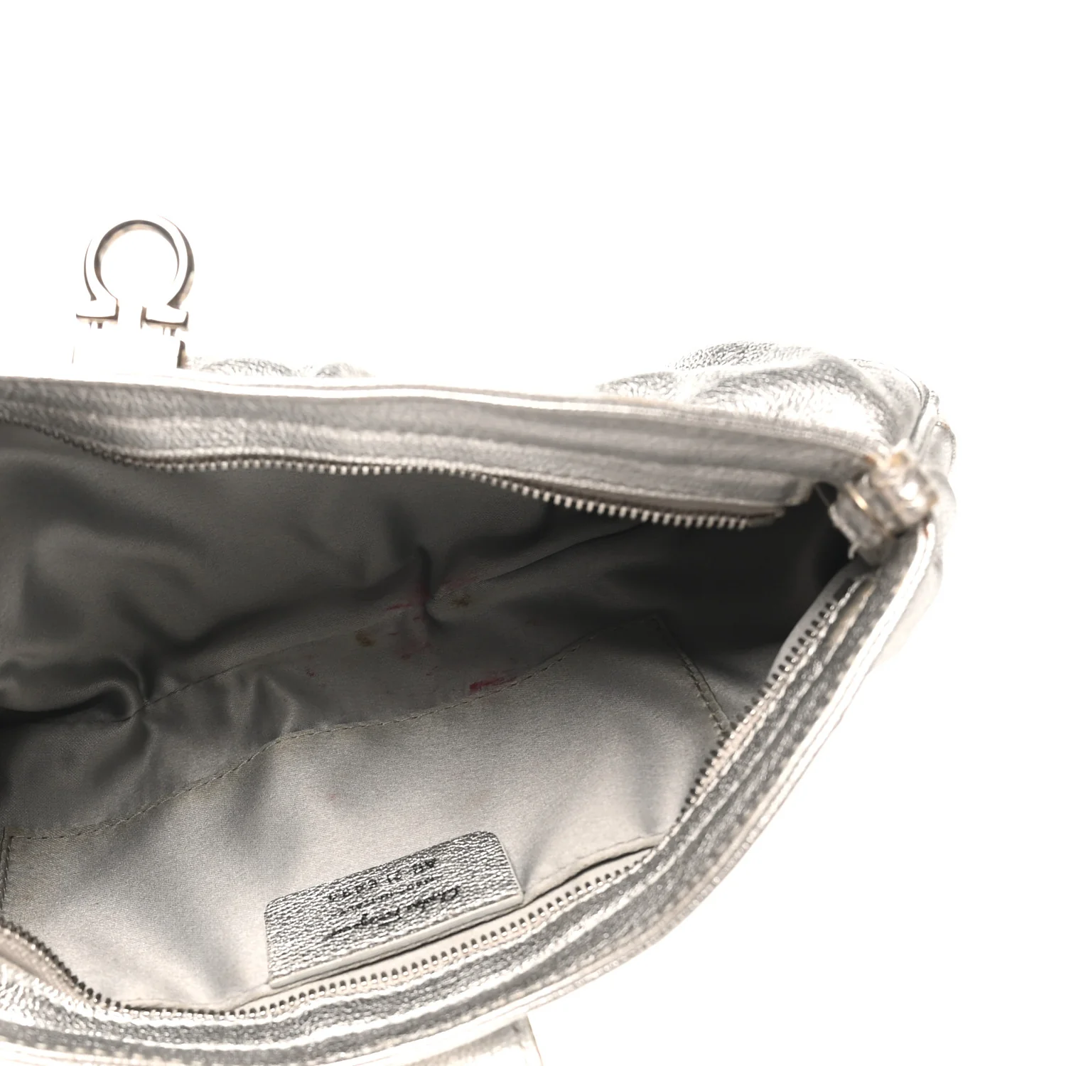 Metallic Calfskin Small Gancini Clutch Silver