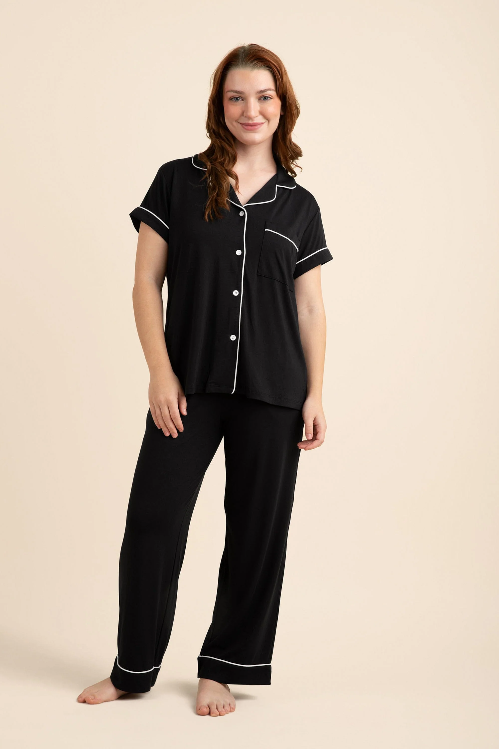 Women's Short Sleeve Cropped Pajama Set in Midnight
