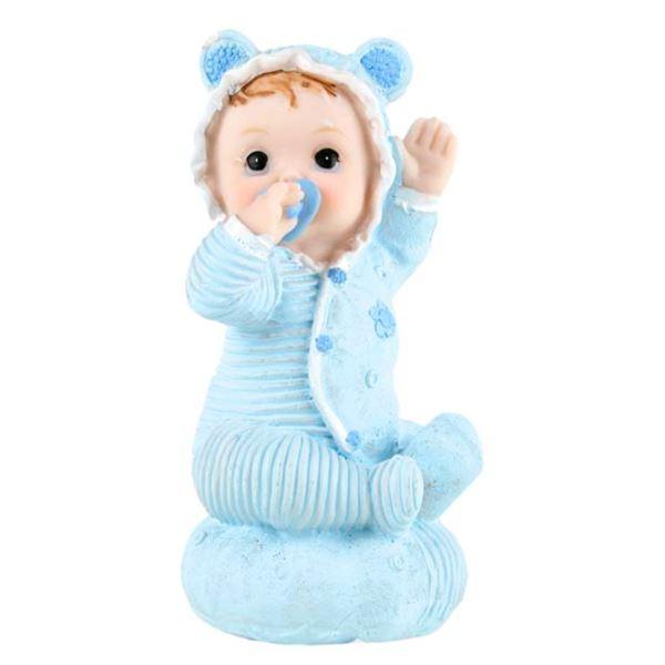 Baby med smokk 9 cm blå