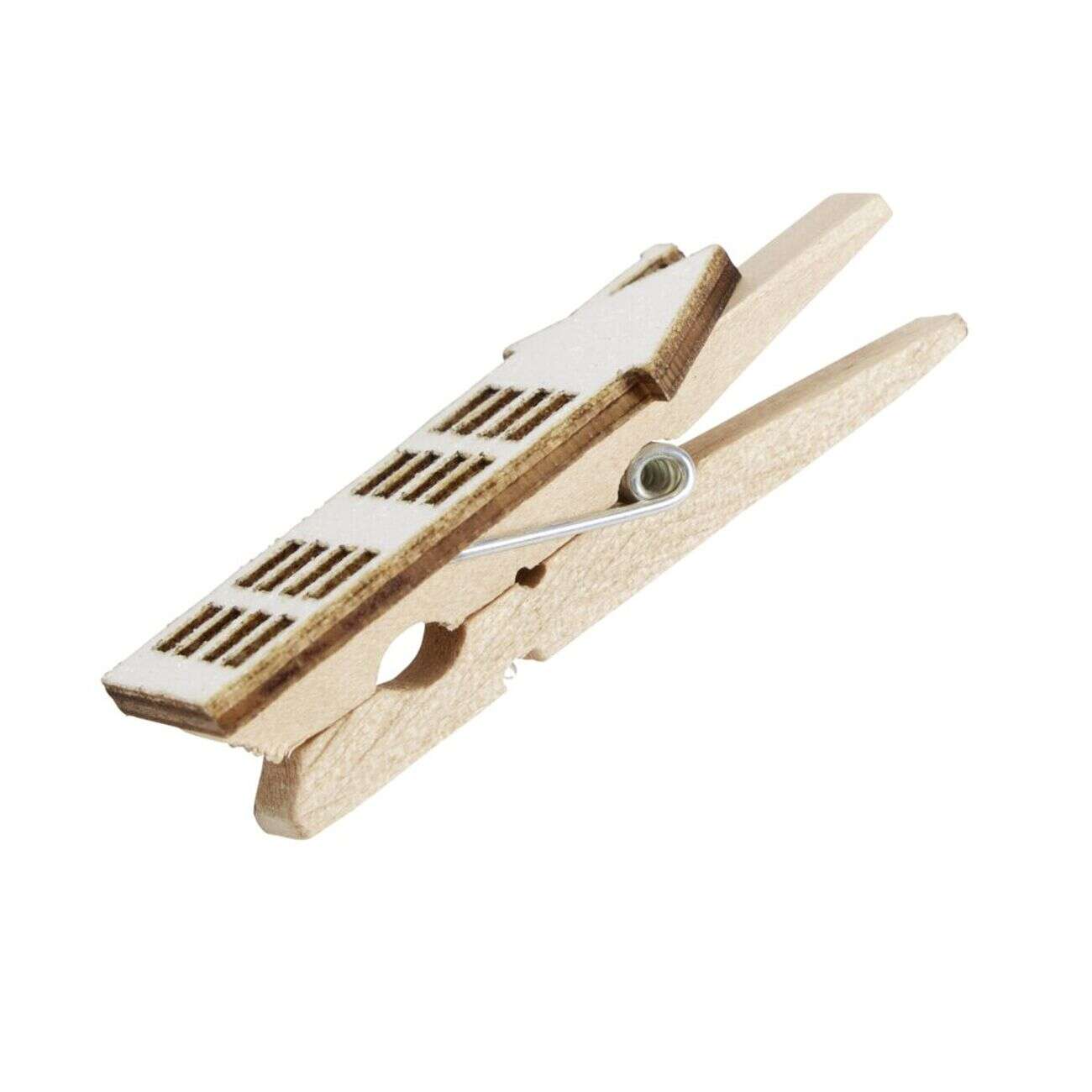 Décoration de table Noël x6 pince en bois forme maison blanc et naturel