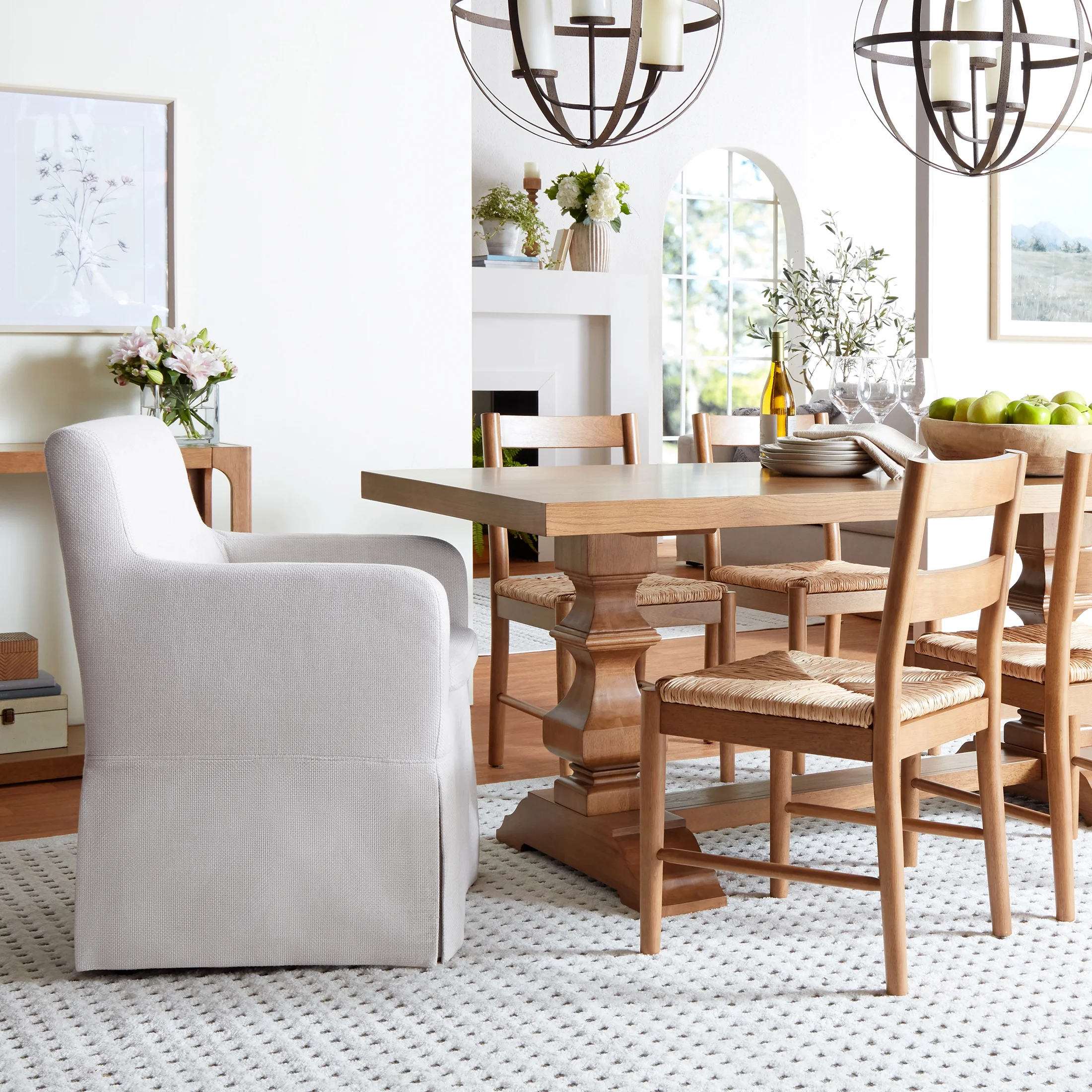 My Texas House Wren Slipcover Dining Chair with Rolling Caster Wheels, Cream