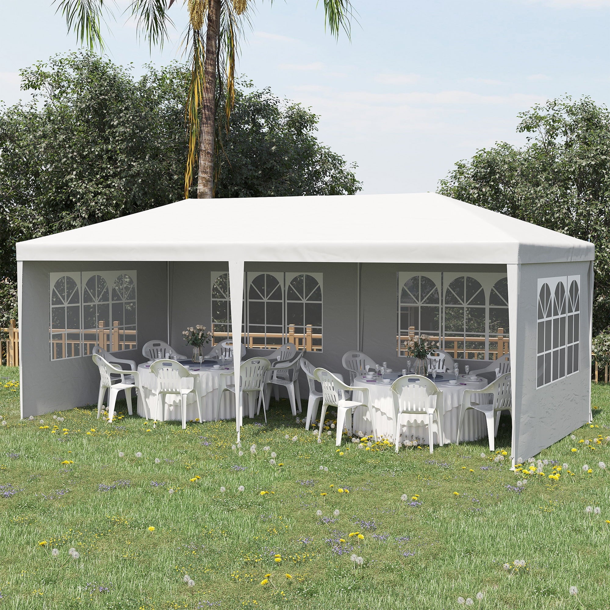 DUOSONG Outsunny 10' X 20' Large Party Tent, Events Shelter Canopy Gazebo With 4 Removable Side Walls, Shade Shelter For Weddings, White White Steel Garden & Outdoor Canopies & Gazebos Umbrellas &