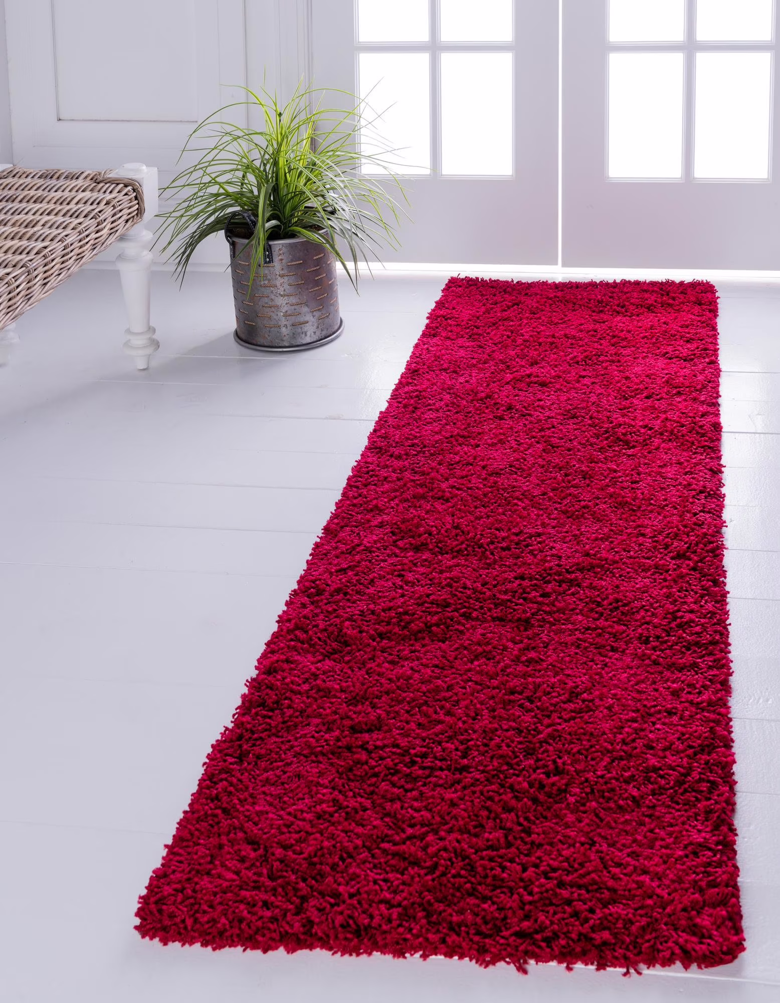 Rugs.com Solid Shag Collection Rug - 13 Ft Runner Cherry Red Shag Rug Perfect for Hallways, Entryways