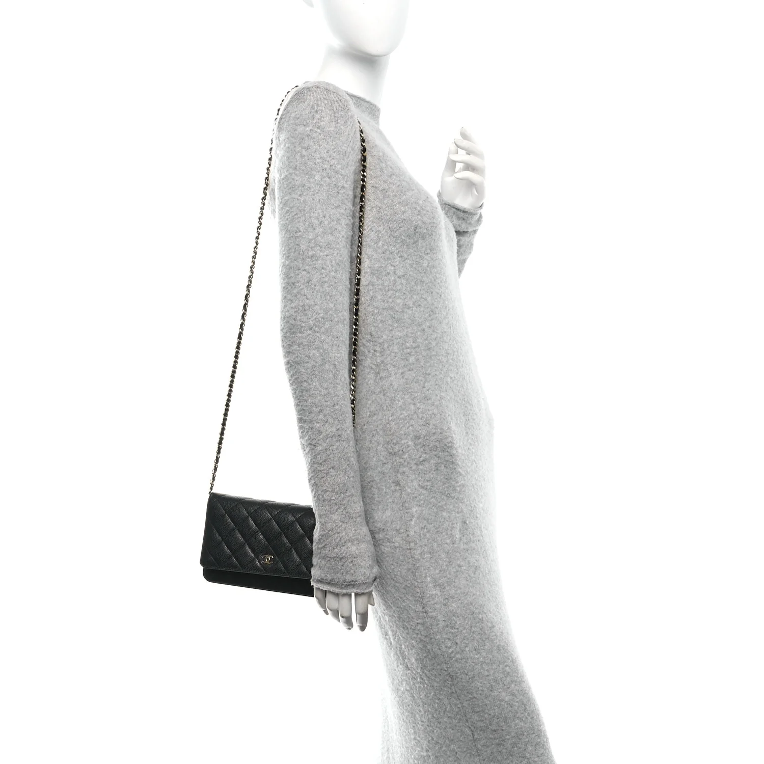 Caviar Quilted Wallet on Chain WOC Black