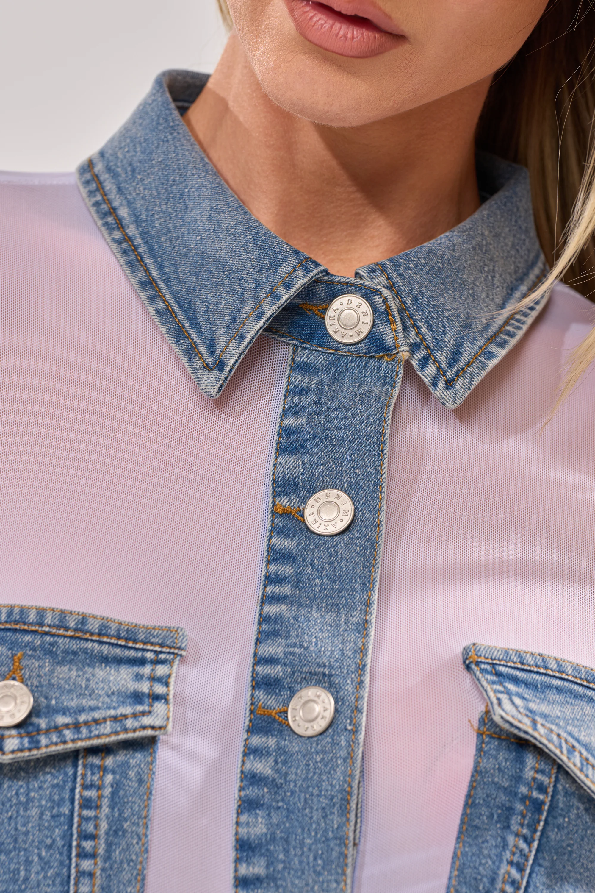 DIFFERENT DENIM LOVE WHITE MESH BUTTON DOWN - Akira Store