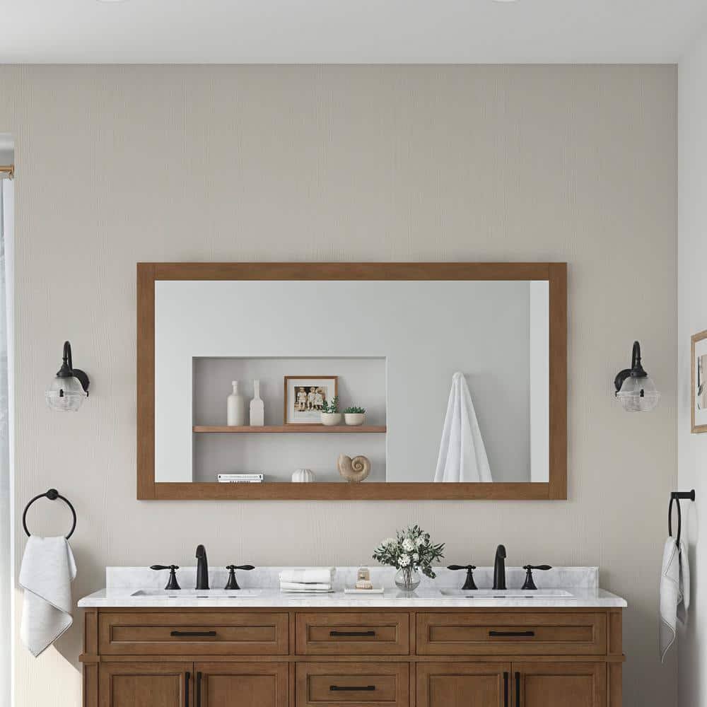 Caville 60 in. W x 32 in. H Rectangular Framed Wall Mount Bathroom Vanity Mirror in Almond Toffee