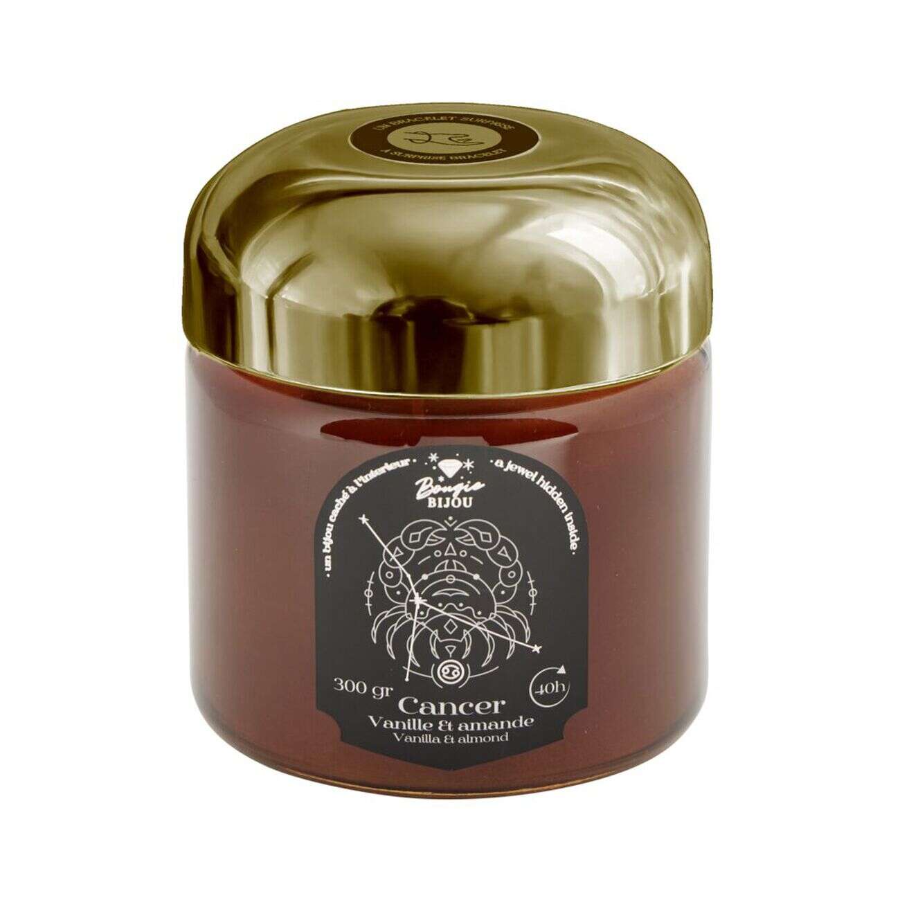 Bougie bijoux bracelet astrologie doré verre parfumée Ø8xH10,5cm (12 modèles)