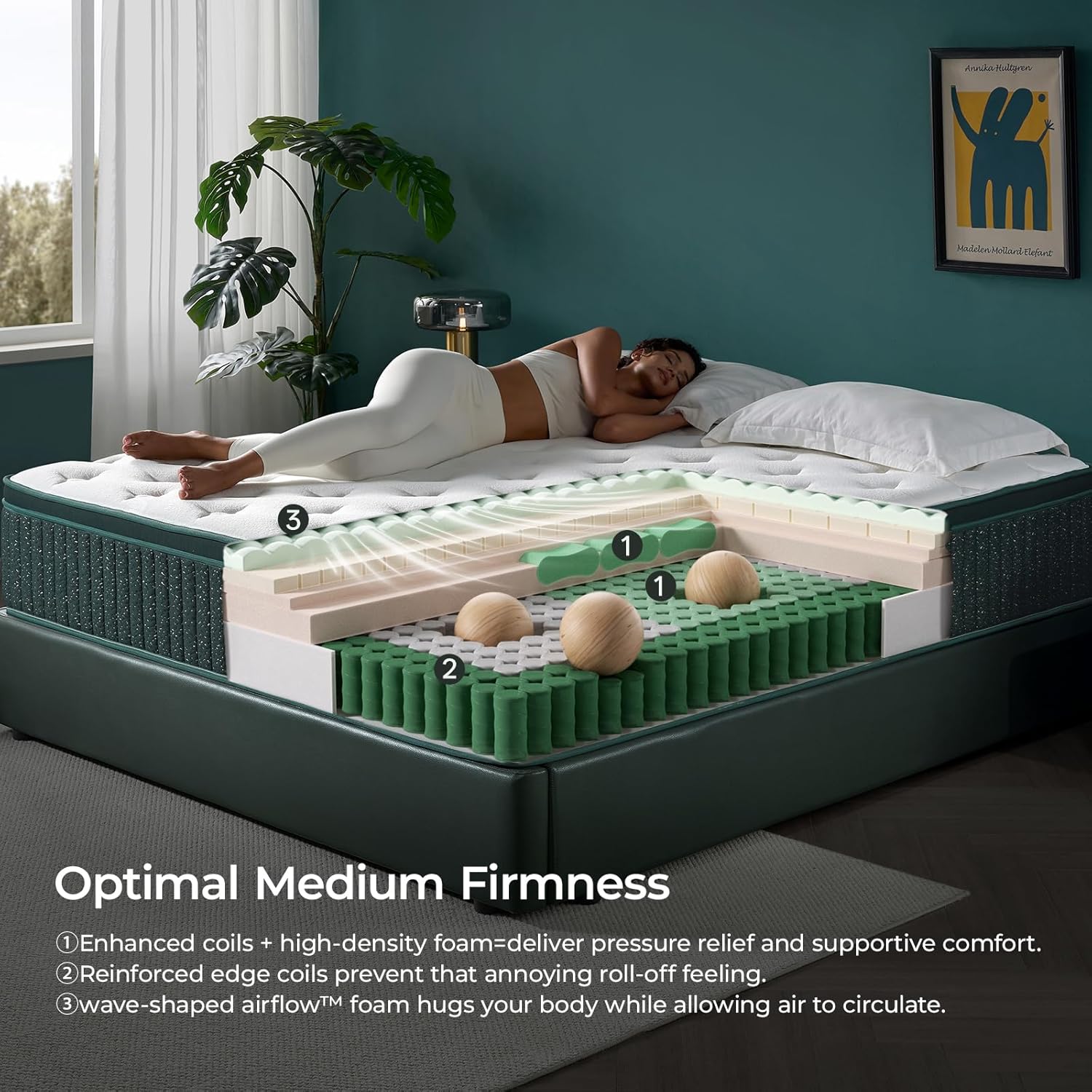 14 Inch Queen Hybrid Mattress – Medium Firm, Cooling Gel Memory Foam & Zoned Pocket Coils – Supportive Comfort, Motion Isolation & Pressure Relief