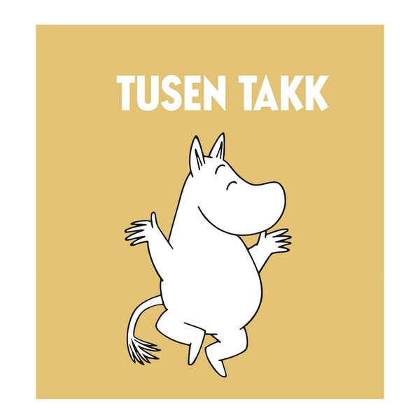 Mummi kort dobbelt 7,5x7,5 cm Tusen takk gul