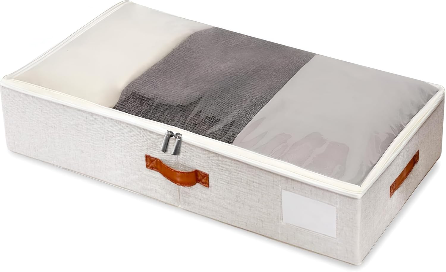 Large Under Bed Storage, 2 Pack Under Bed Storage Containers with Clear Cover, Reinforced Handles and Label Pocket for Dorms, Clothes, Shoes, Blankets, Linens, Only Requires 6