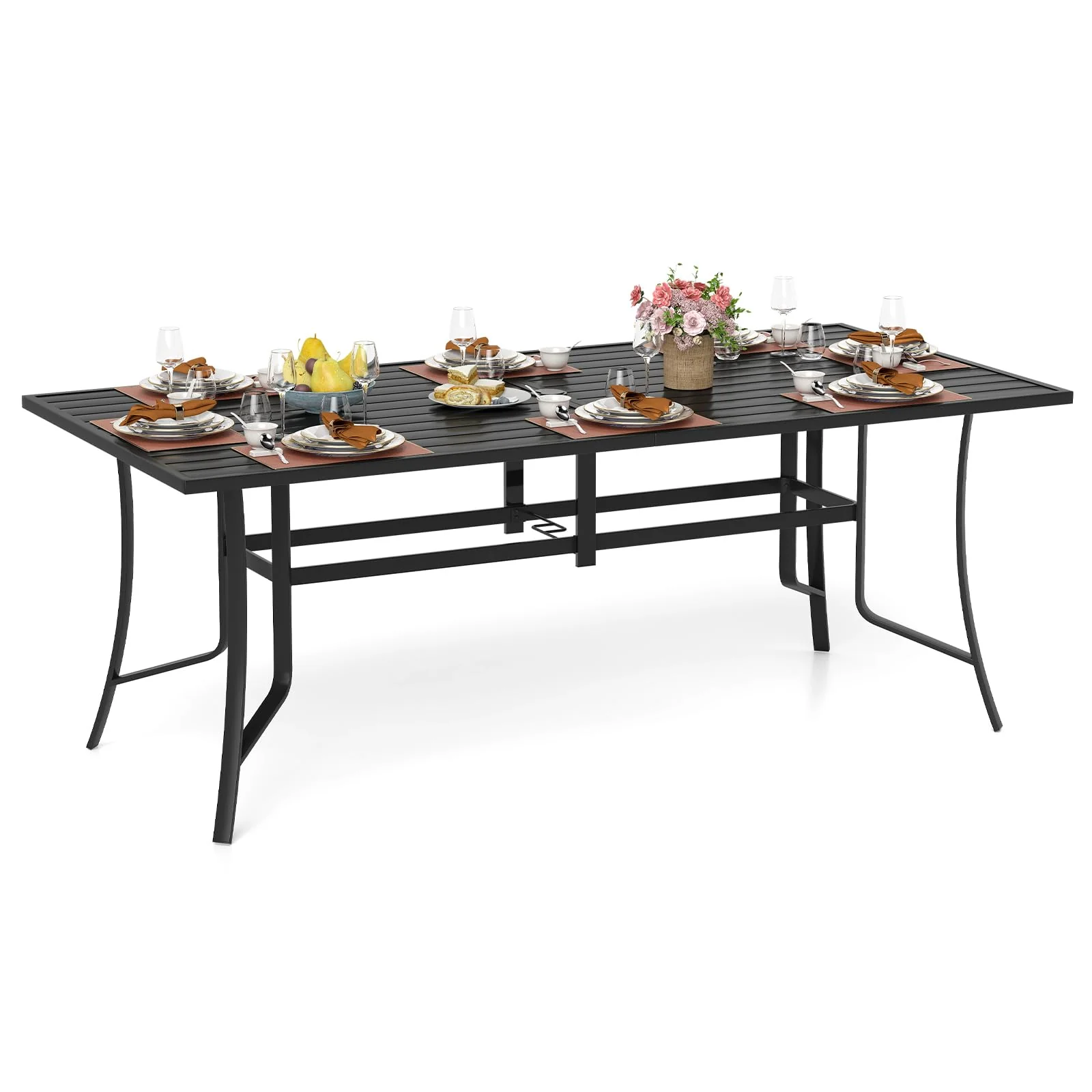 Tangkula Rectangle Patio Dining Table for 8 with Umbrella Hole