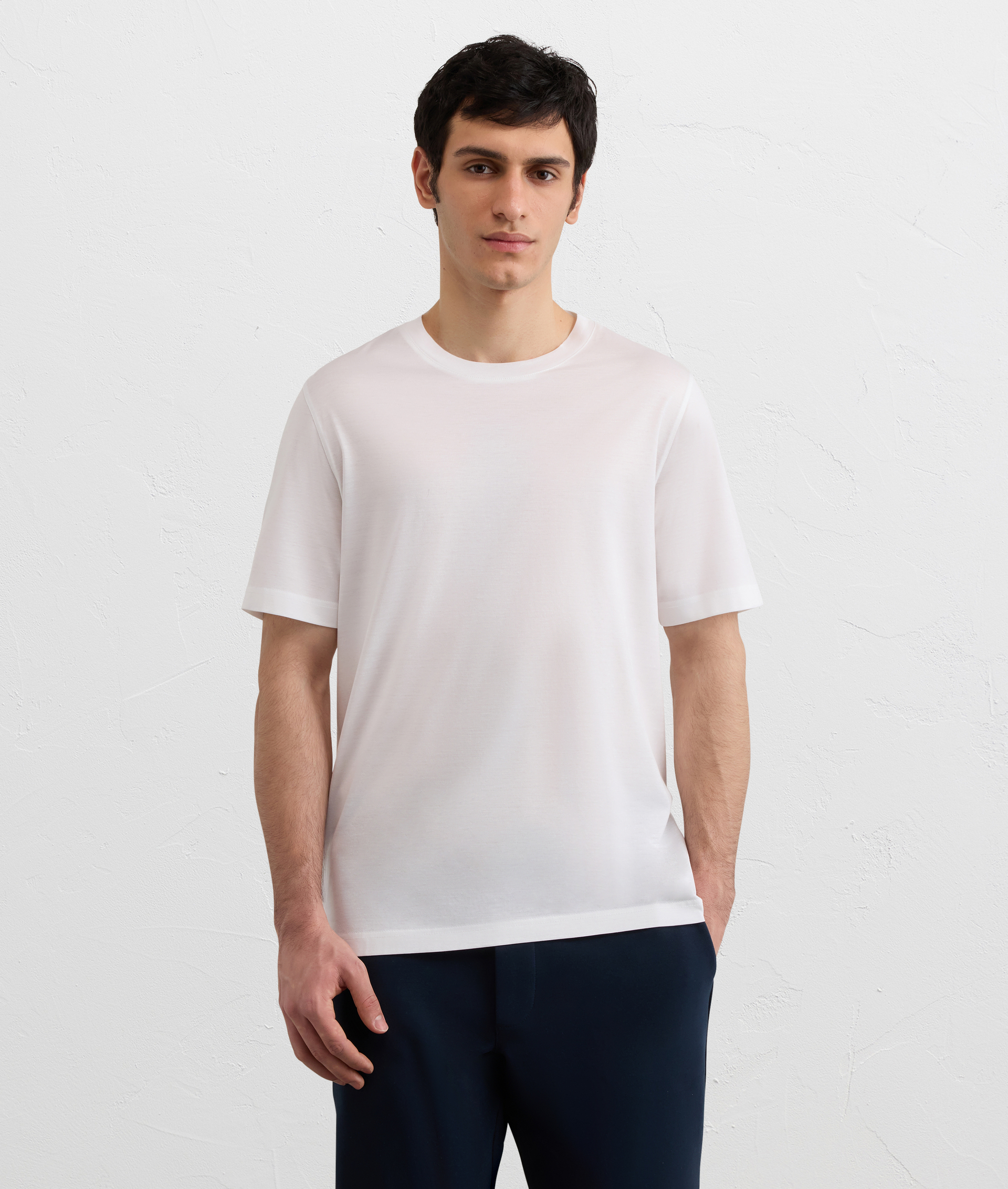 WHITE MERCERIZED COTTON JERSEY SHORT SLEEVED T SHIRT