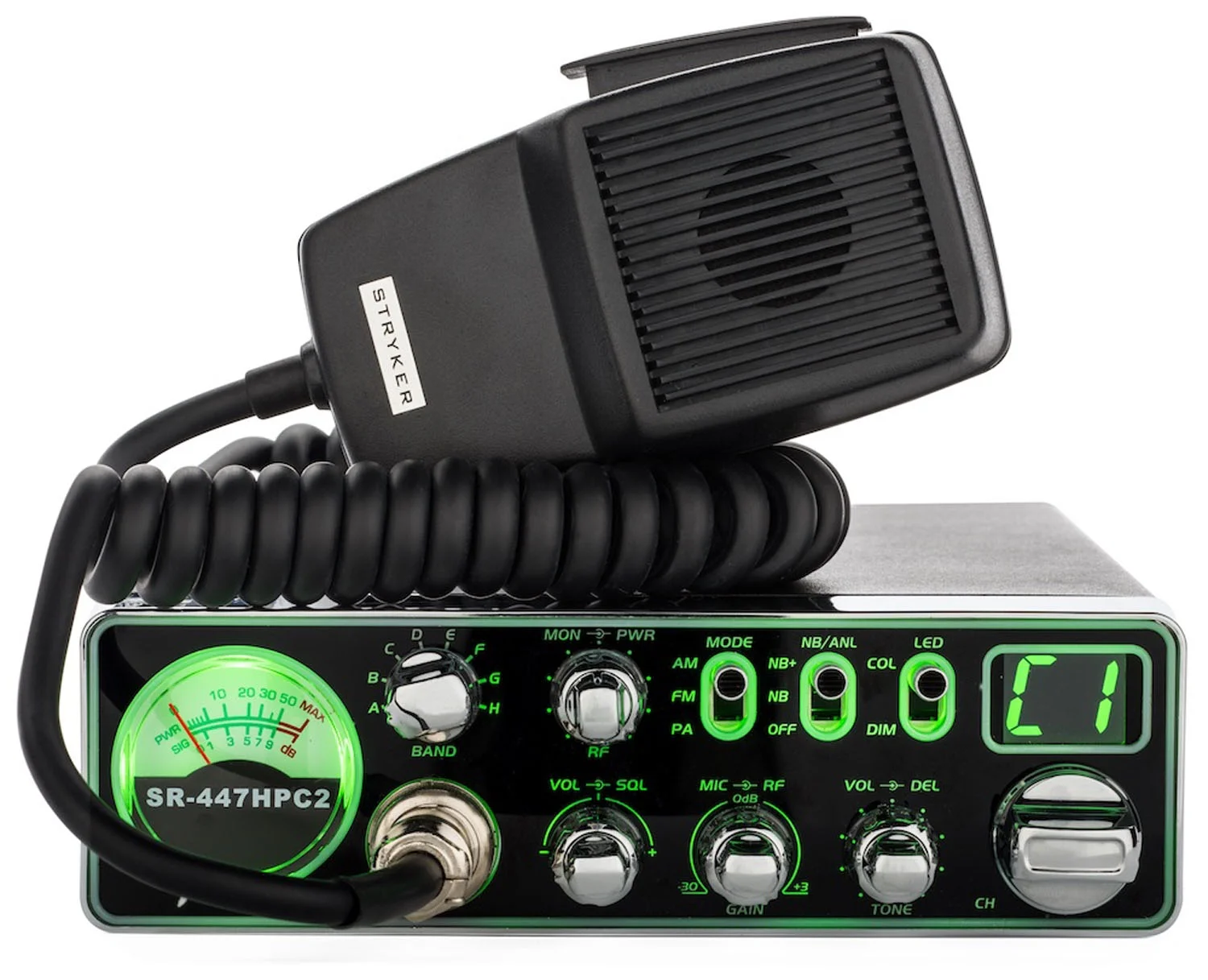 Stryker Compact 10m Radio 1 - Channel RF Power Control CB Radio with 10m Radio, Black & Blue, SR - 447HPC2