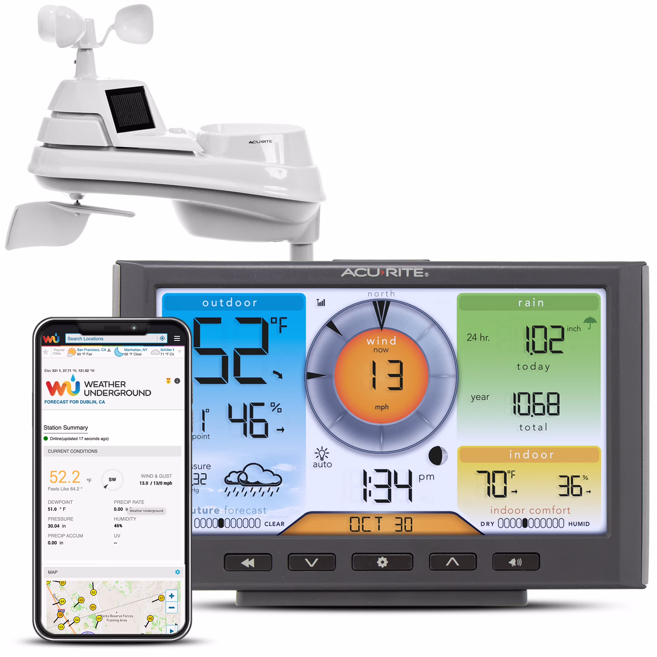 Acurite Iris (5 - in - 1) Home Weather Station with Wi - Fi Connection to Weather Underground for Indoor and Outdoor Temperature, Humidity, Wind Speed/Direction, and Rainfall (01540MCB)