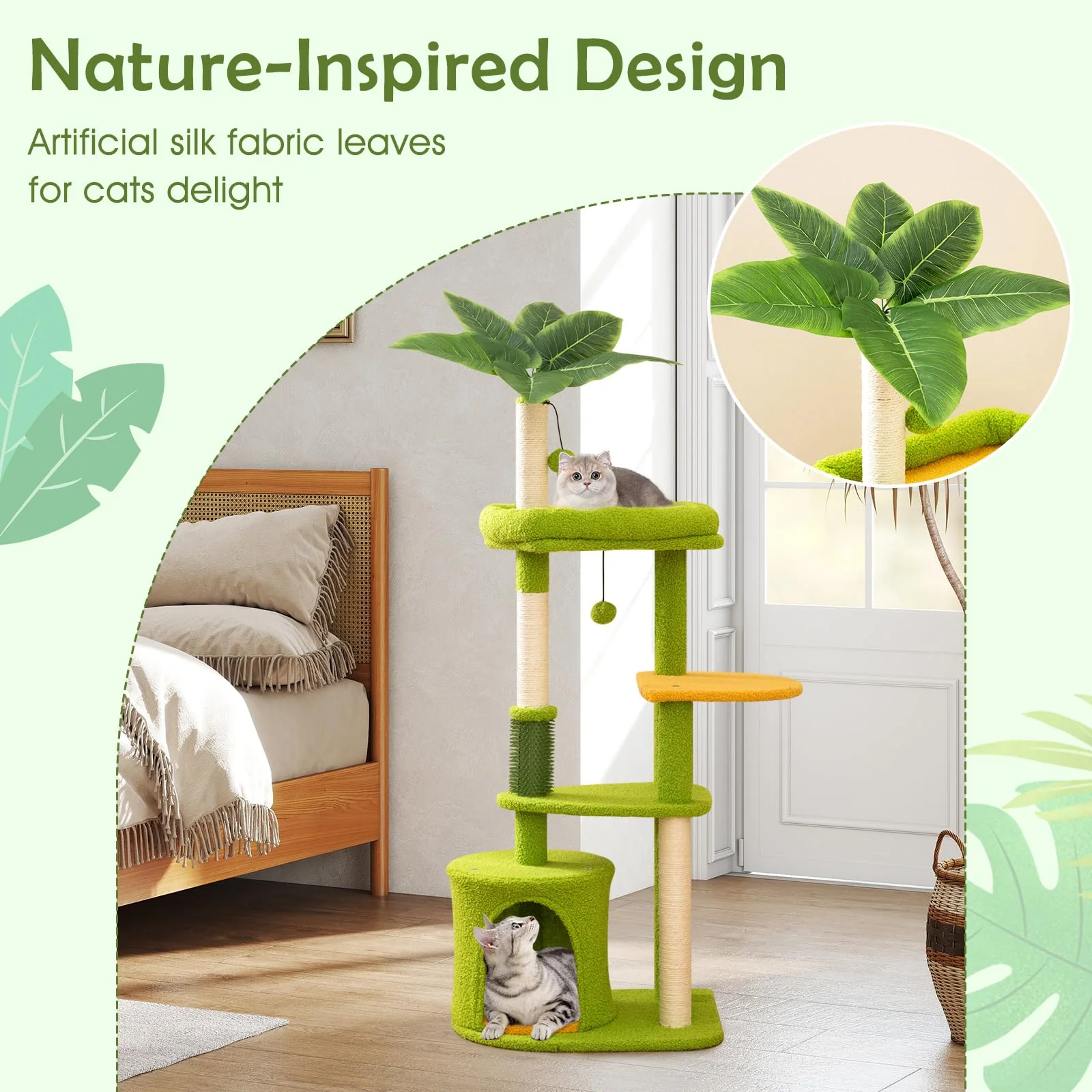 Tangkula Palm Cute Cat Tree with Sisal Scratching Posts