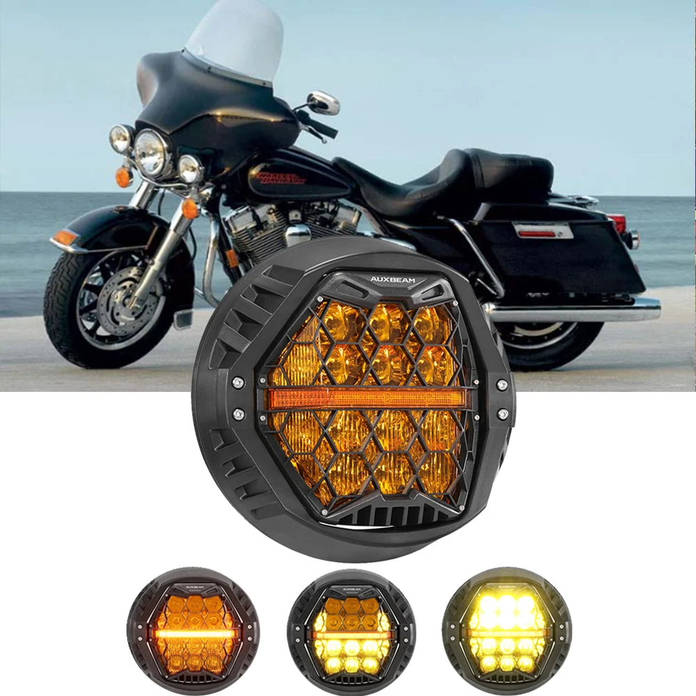7 Inch 120W DOT Motorcycle LED Headlight Assembly with Amber DRL & Honeycomb Design (Hi/Lo Beam) for 1995-2009 Electra Glide Standard FLHT