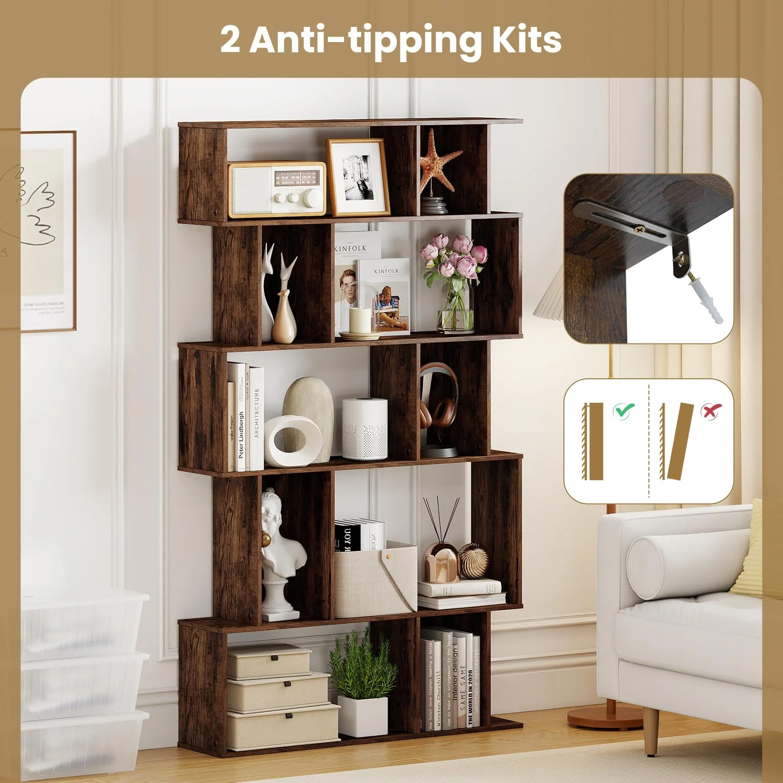 Tangkula Geometric Bookshelf 5-Tier Bookcase with Open Shelves and Closed-back Cubes