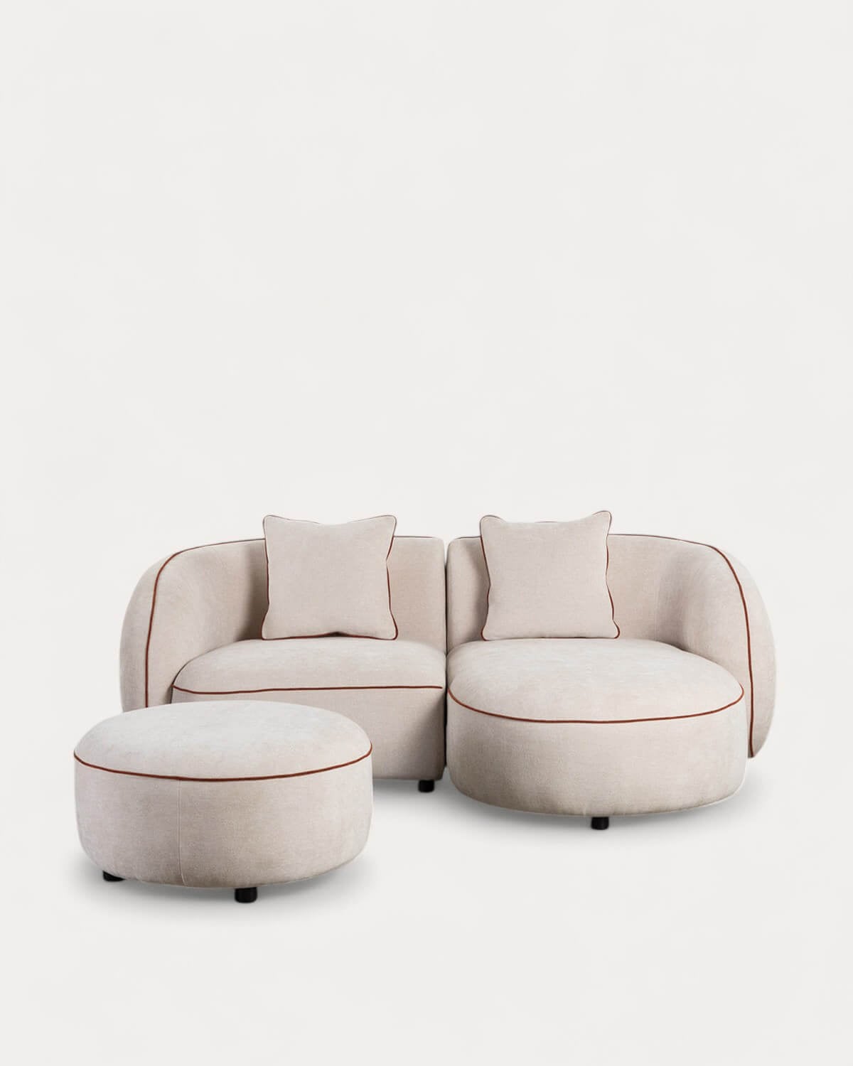 Ilham - Sofá Modular 2 Piezas Esquinero con Chaise Longue y Puff Redondo de Tela Ilham