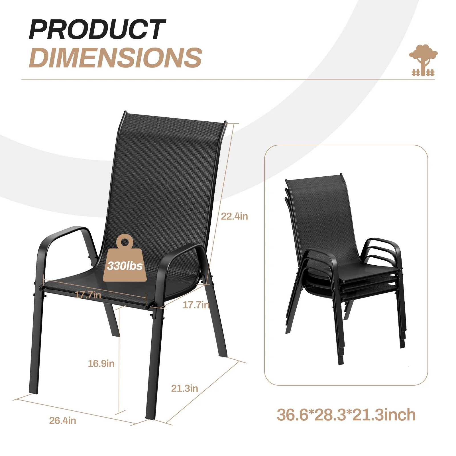 8Pcs Patio Dining Chairs Outdoor Stackable Armrest Chairs for Lawn Garden Backyard(Black/8 Pack) - Image 10