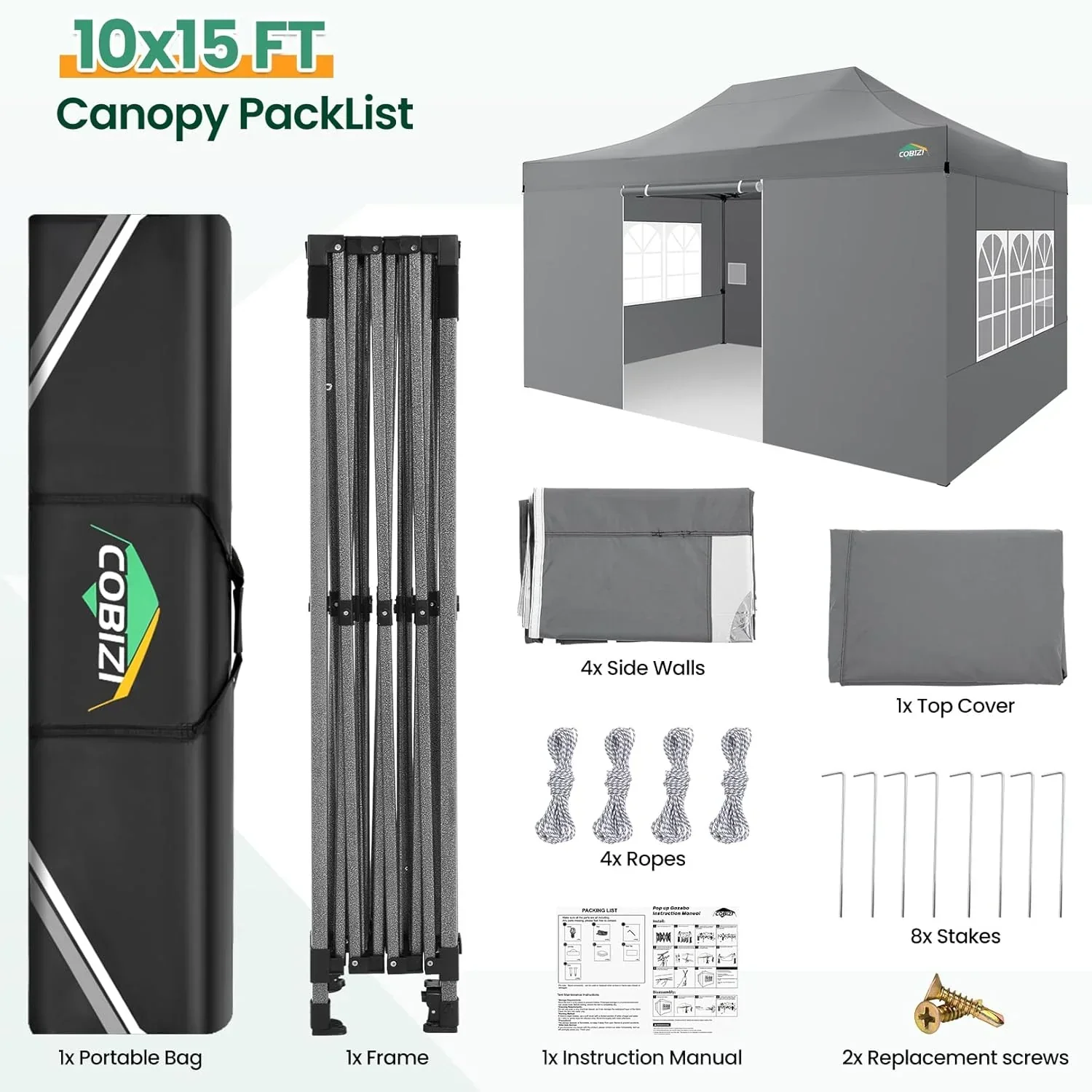Tente pliante robuste COBIZI 10x20, 6 parois latérales, pour événements commerciaux, mariages et réceptions