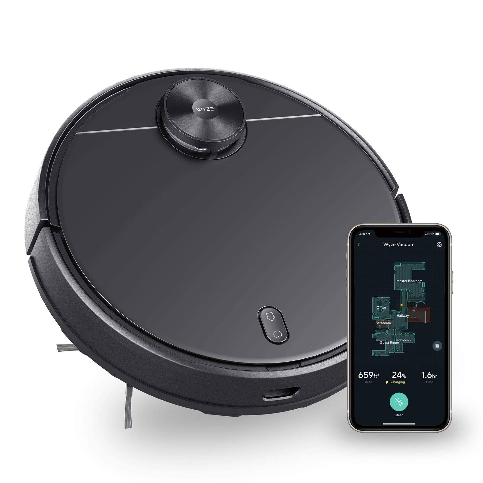 Wyze Lidar Mapping Robot Vacuum, Avoids Obstacles, Wi-Fi Connected, 110min Runtime, Works with Alexa, Multi-Surface Cleaning, Black