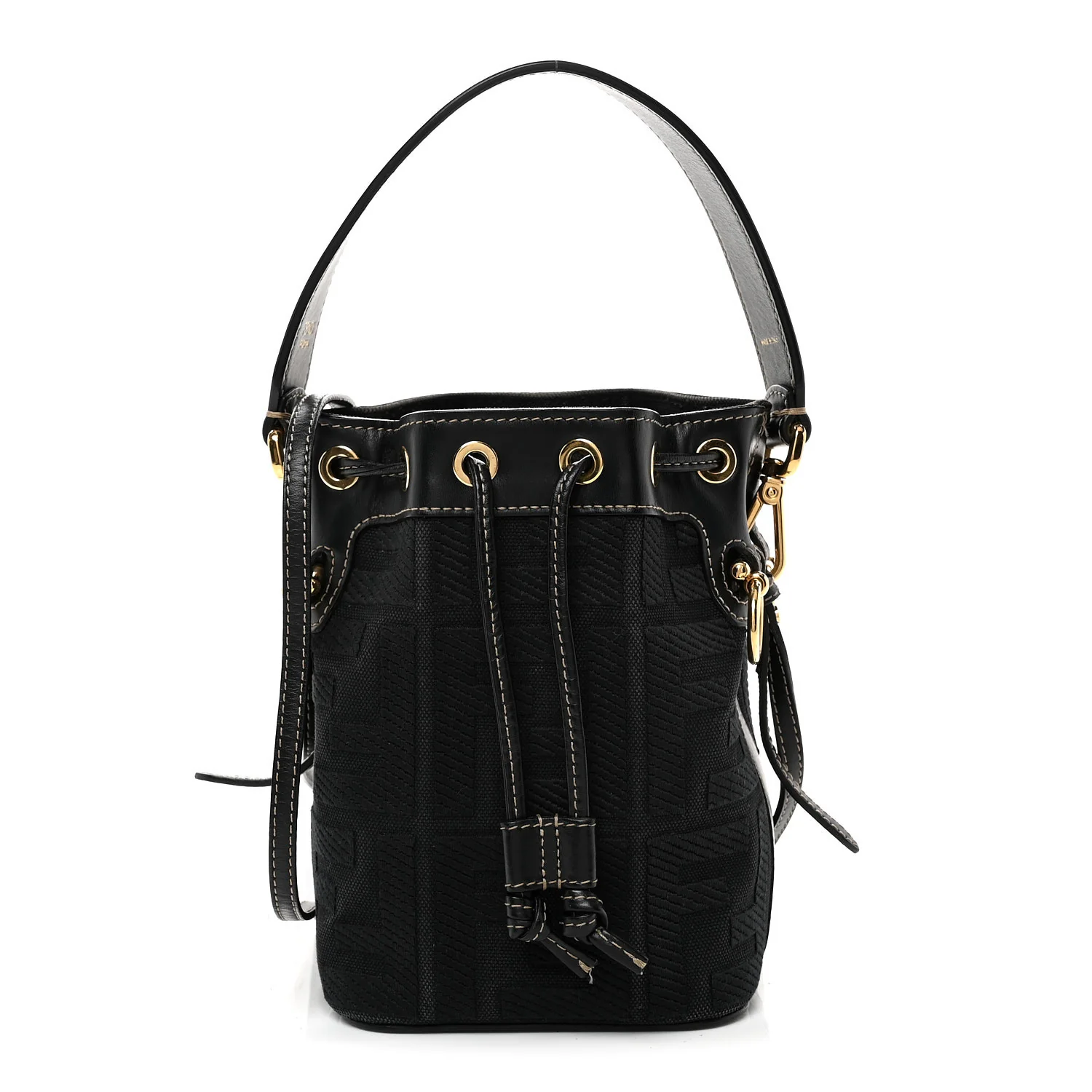 Canvas Vitello King F is Fendi FF Embroidered Mini Mon Tresor Bucket Bag Black