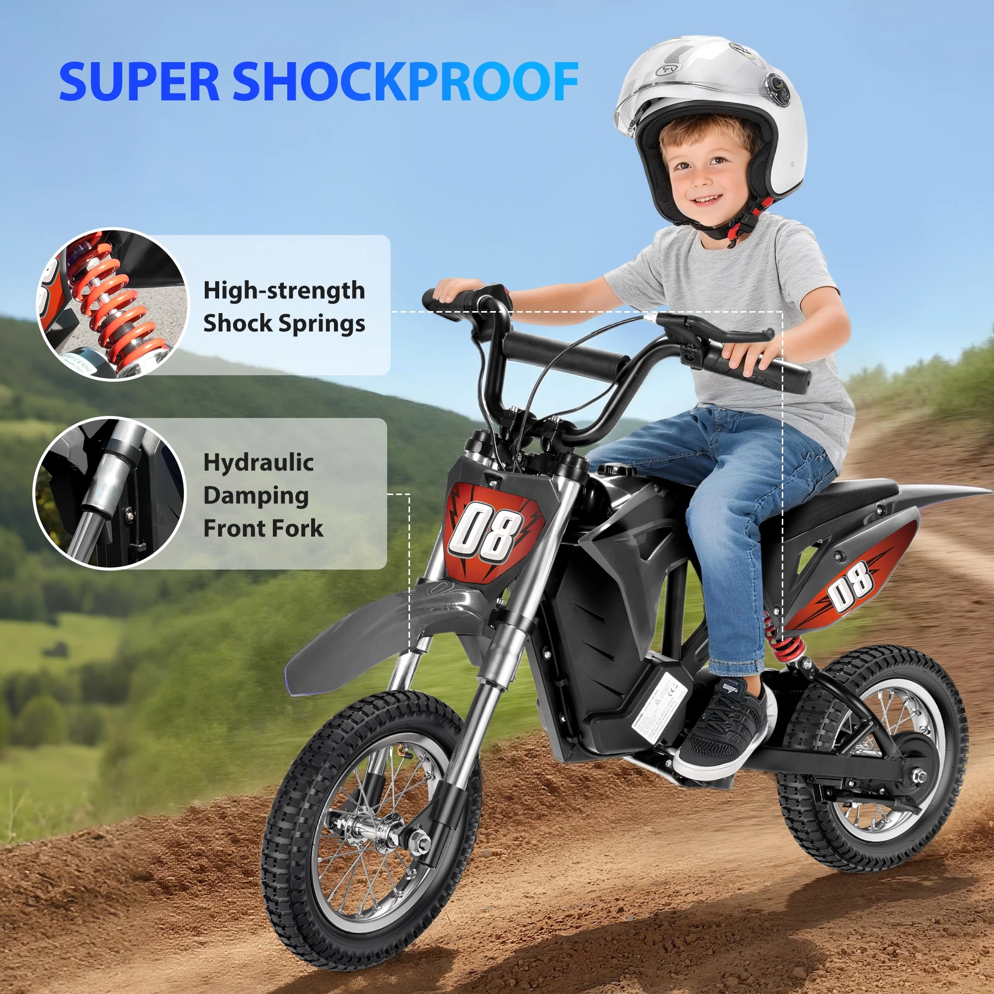 36V Kids Electric Dirt Bike,Fast Speed Electric Motorcycle Up to 16 MPH 10 Miles Long-Range, 3-Speed Modes, Twist Grip Throttle, Dual Suspension Brakes for Kids Ages 5-10 Ride on Toys(Black,Blue) - Image 10