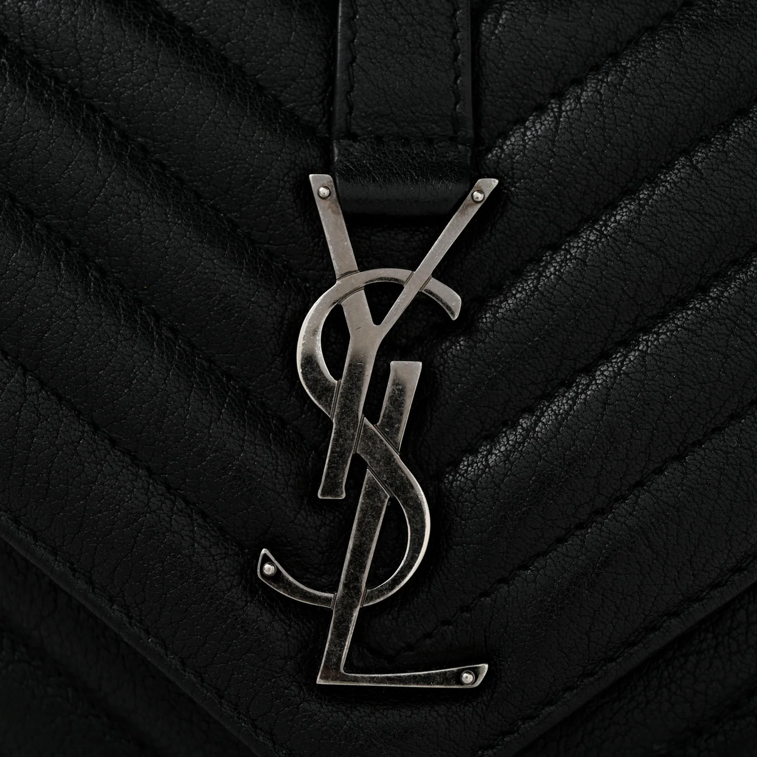 Sheepskin Matelasse Chevron Monogram Medium College Bag Black