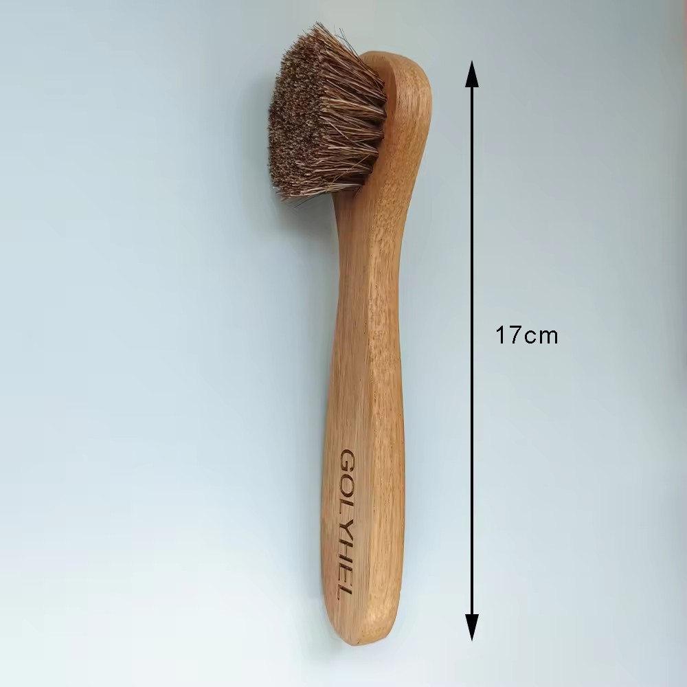 GOLYHEL Wooden Horsehair Brush Set  Pure Horsehair Premium Acacia Wood Shoe Brush Set