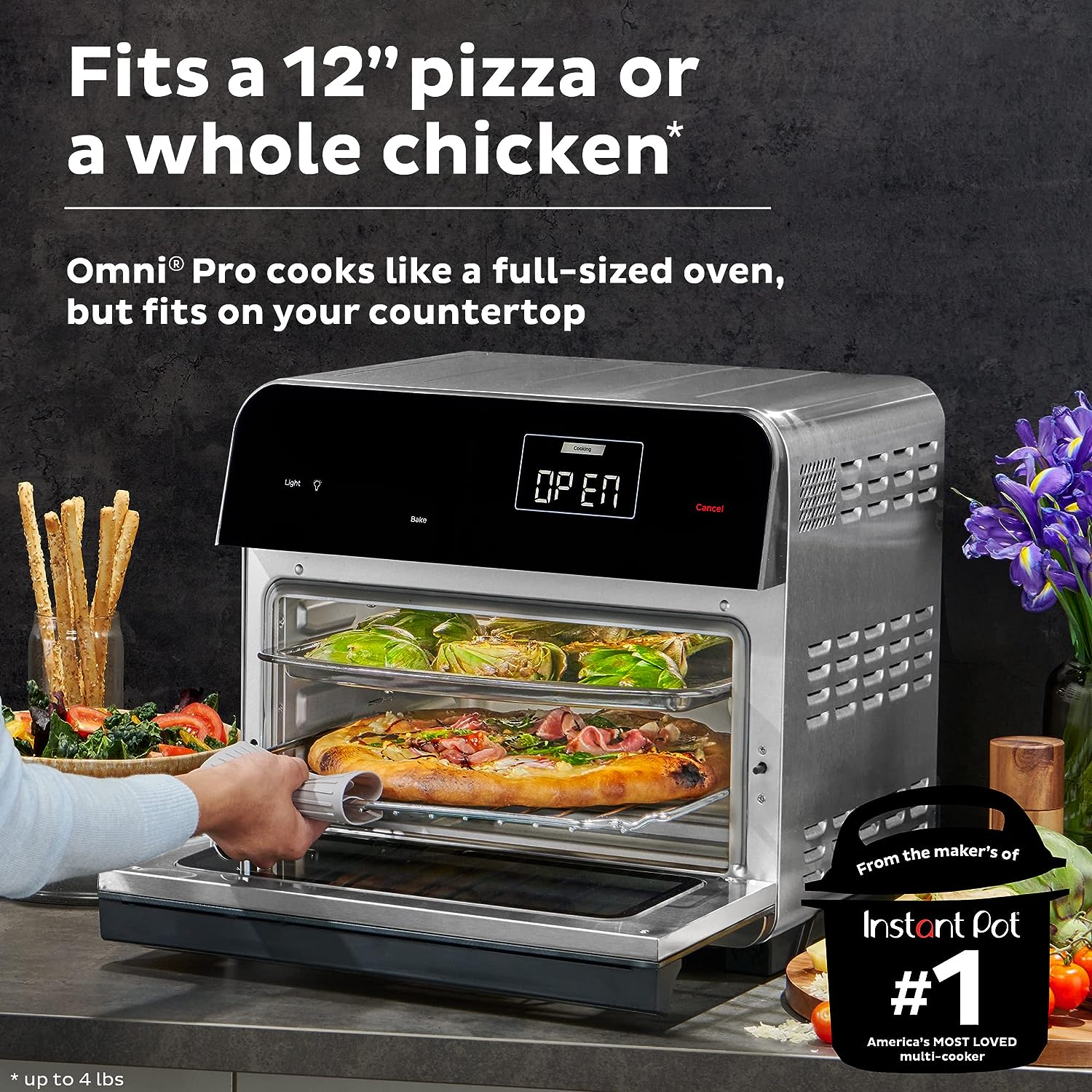 Four combiné friteuse à air chaud et grille-pain Instant Omni Pro 19 QT/18 L, par les créateurs d'Instant Pot, 14 fonctions en 1, peut contenir une pizza de 30 cm, 6 tranches de pain, application avec plus de 100 recettes